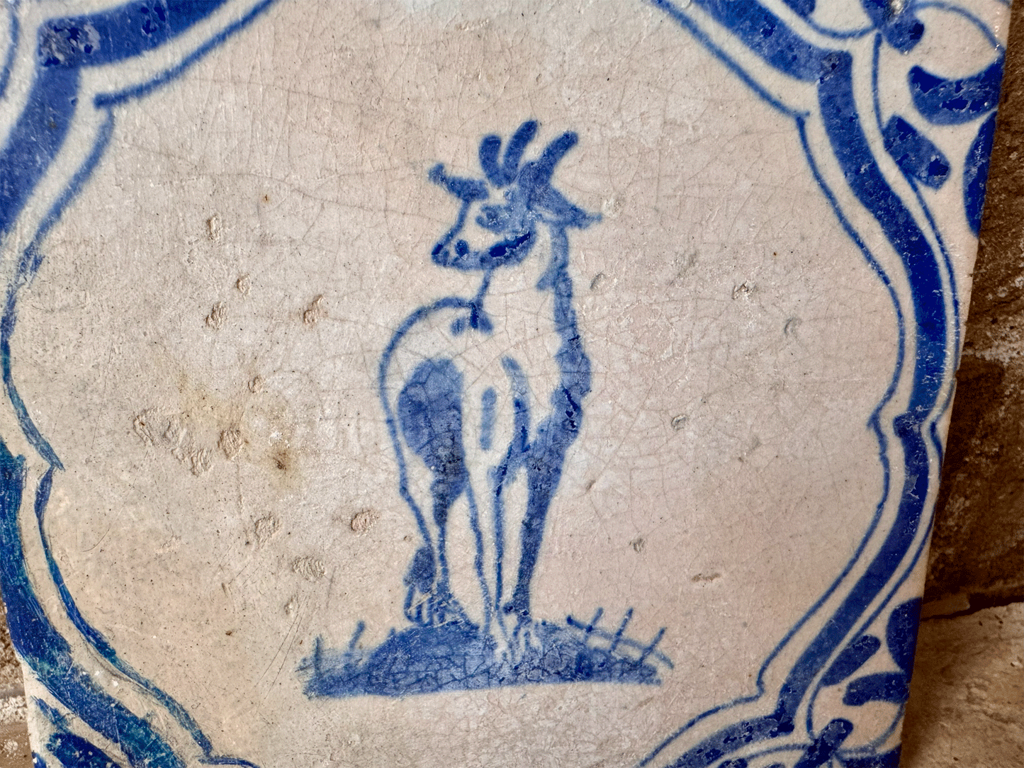 antique dutch rare 17th century 1600s delft tile animal goat