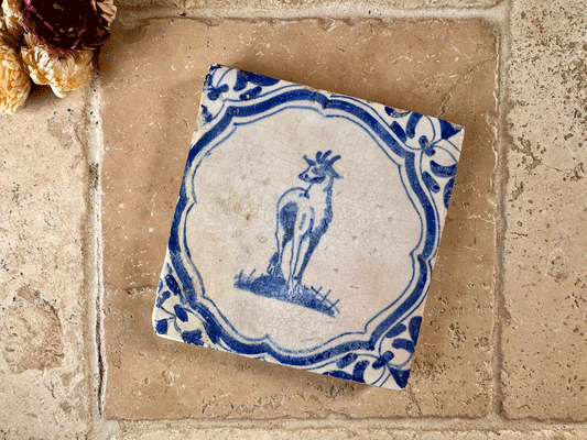 antique dutch rare 17th century 1600s delft tile animal goat