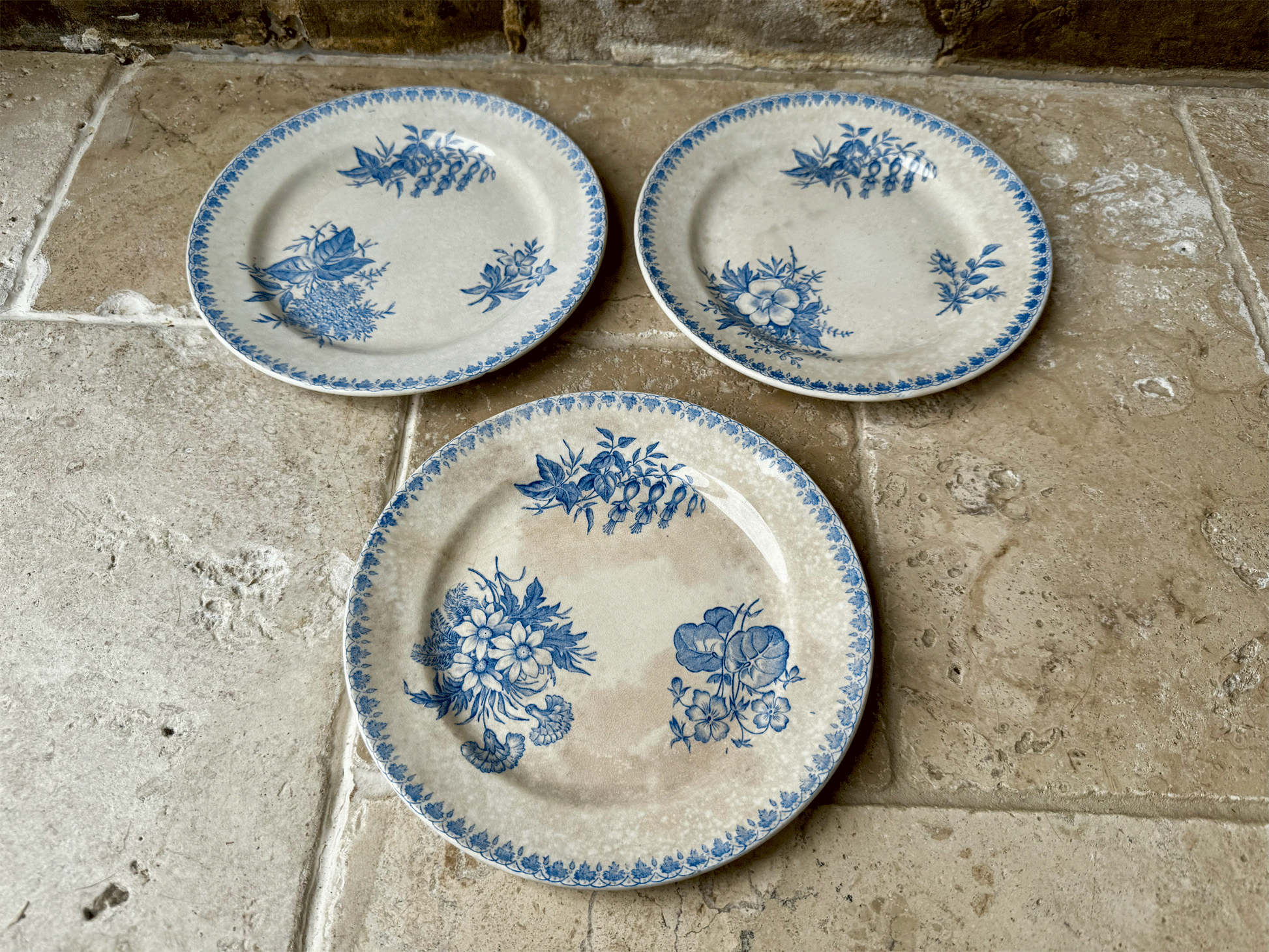 antique 19th century societe ceramique dahlia blue transferware ironstone side plate
