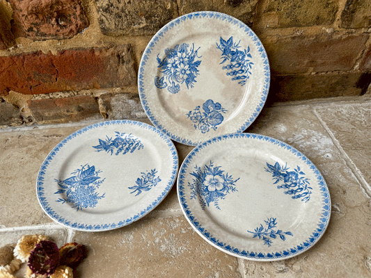 antique 19th century societe ceramique dahlia blue transferware ironstone side plate