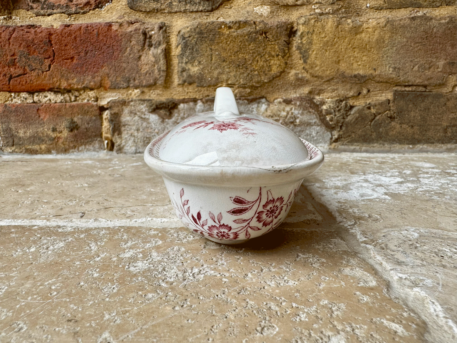antique dutch societe ceramique pink transferware ironstone razor soap trinket lidded dish