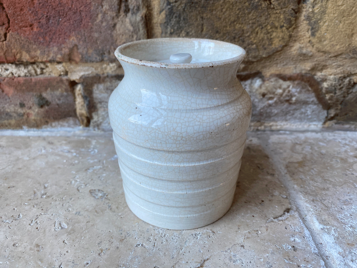 antique edwardian rare banded white ironstone pepper kitchen storage jar canister
