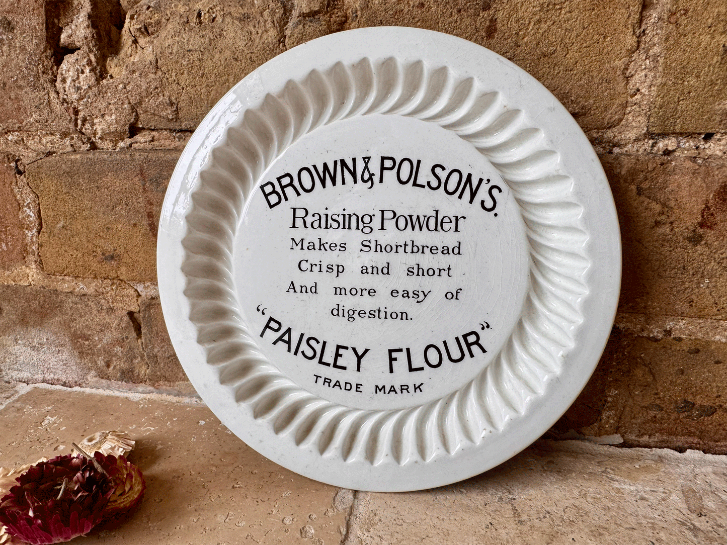 antique edwardian english white ironstone shortlbread mould advertising brown polson paisley flour