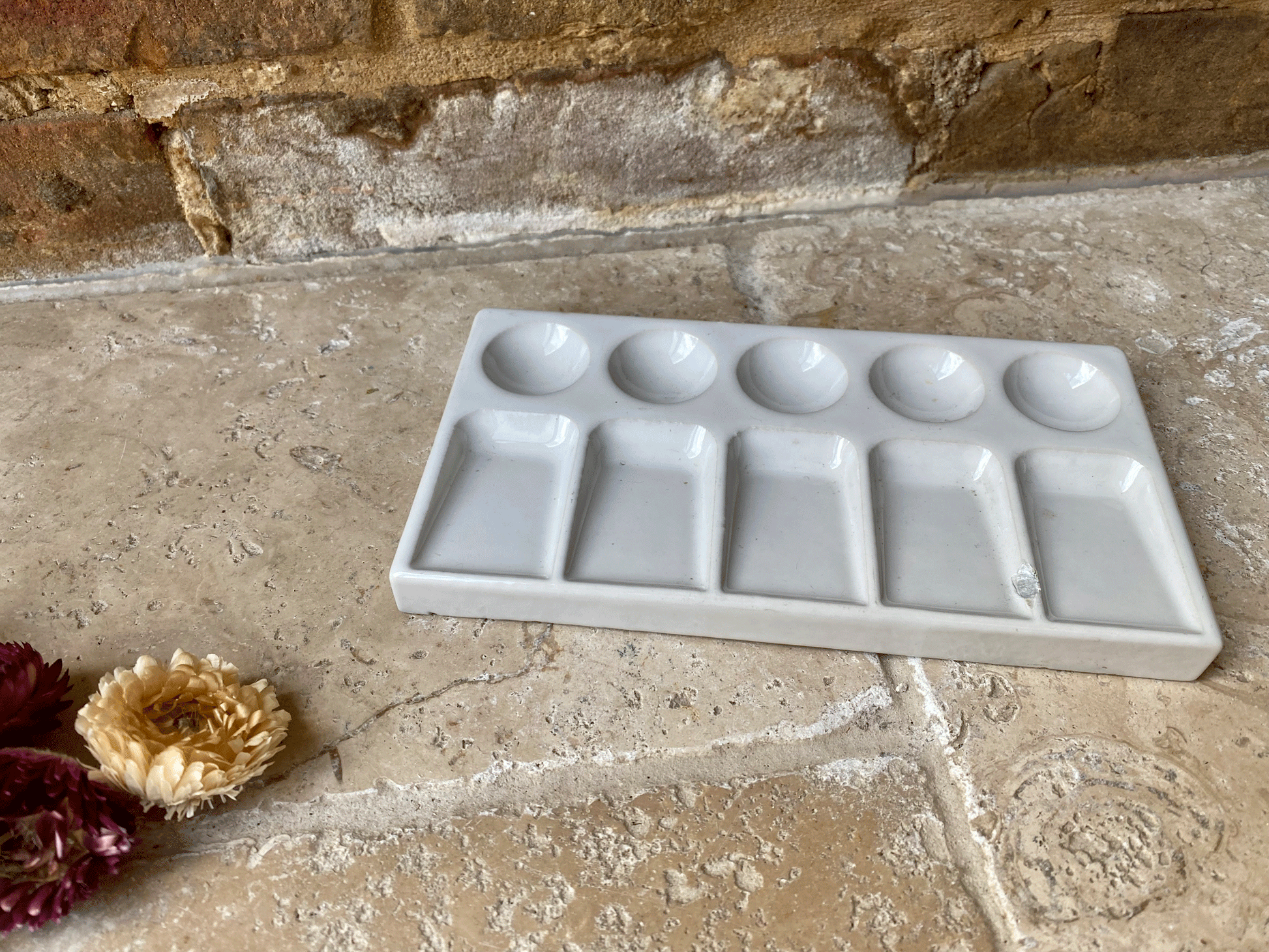 antique edwardian white ironstone paint palette