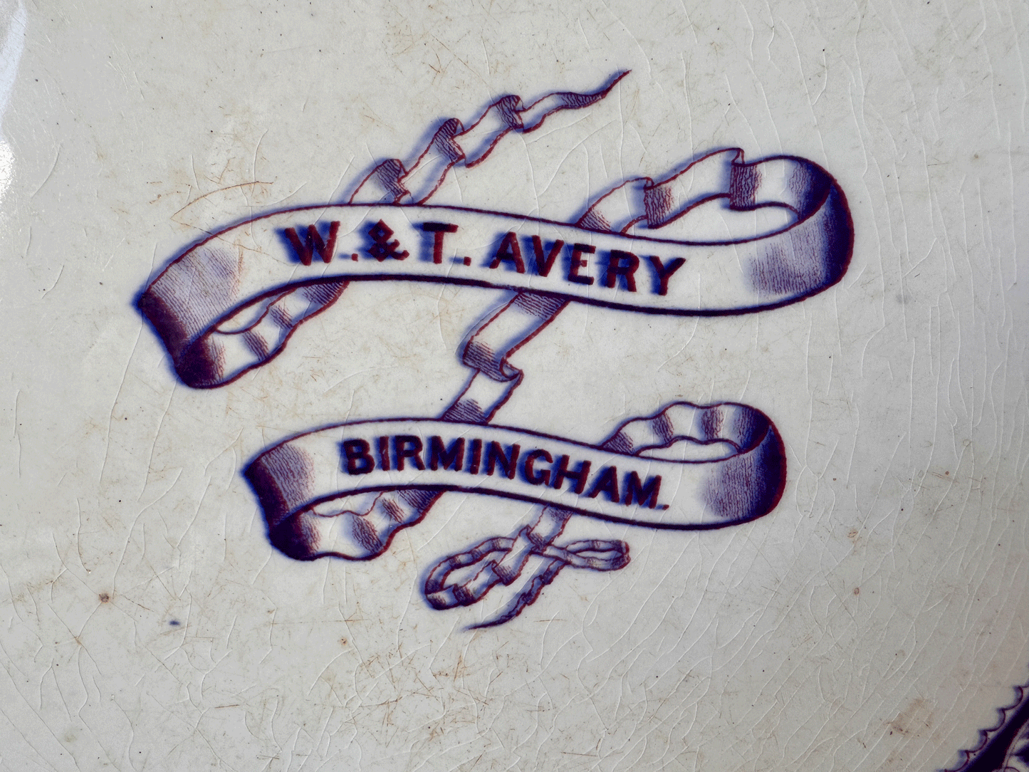 rare large antique edwardian white ironstone purple transferware wt avery advertising scale plate cheese platter