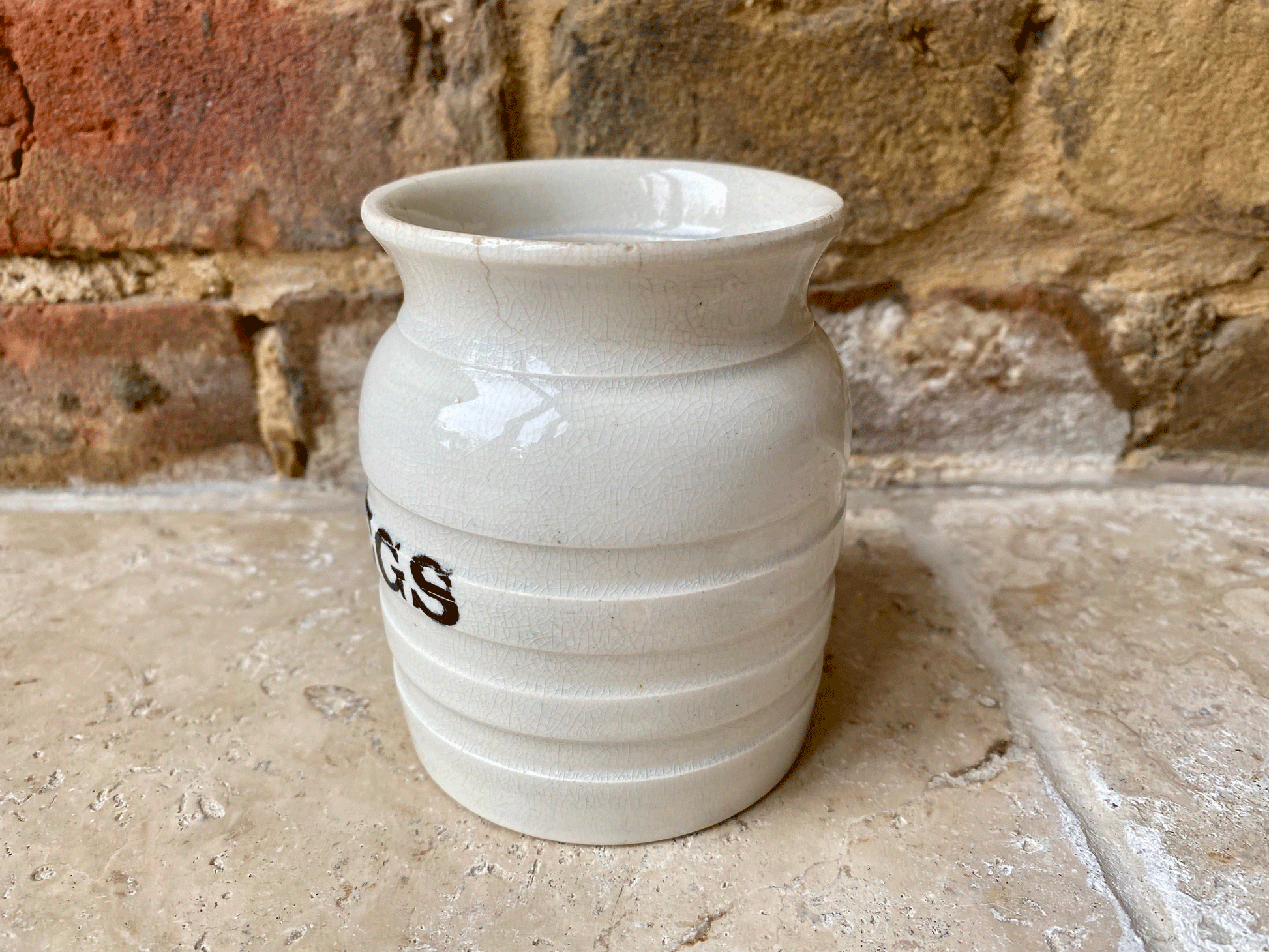 rare antique edwardian white ironstone banded kitchen storage jar canister nutmegs