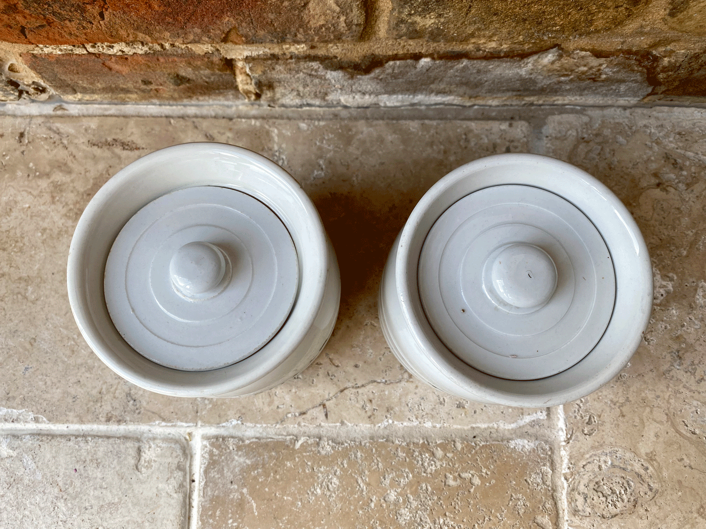 rare small edwardian antique banded white ironstone english kitchen storage jar tapioca castor sugar