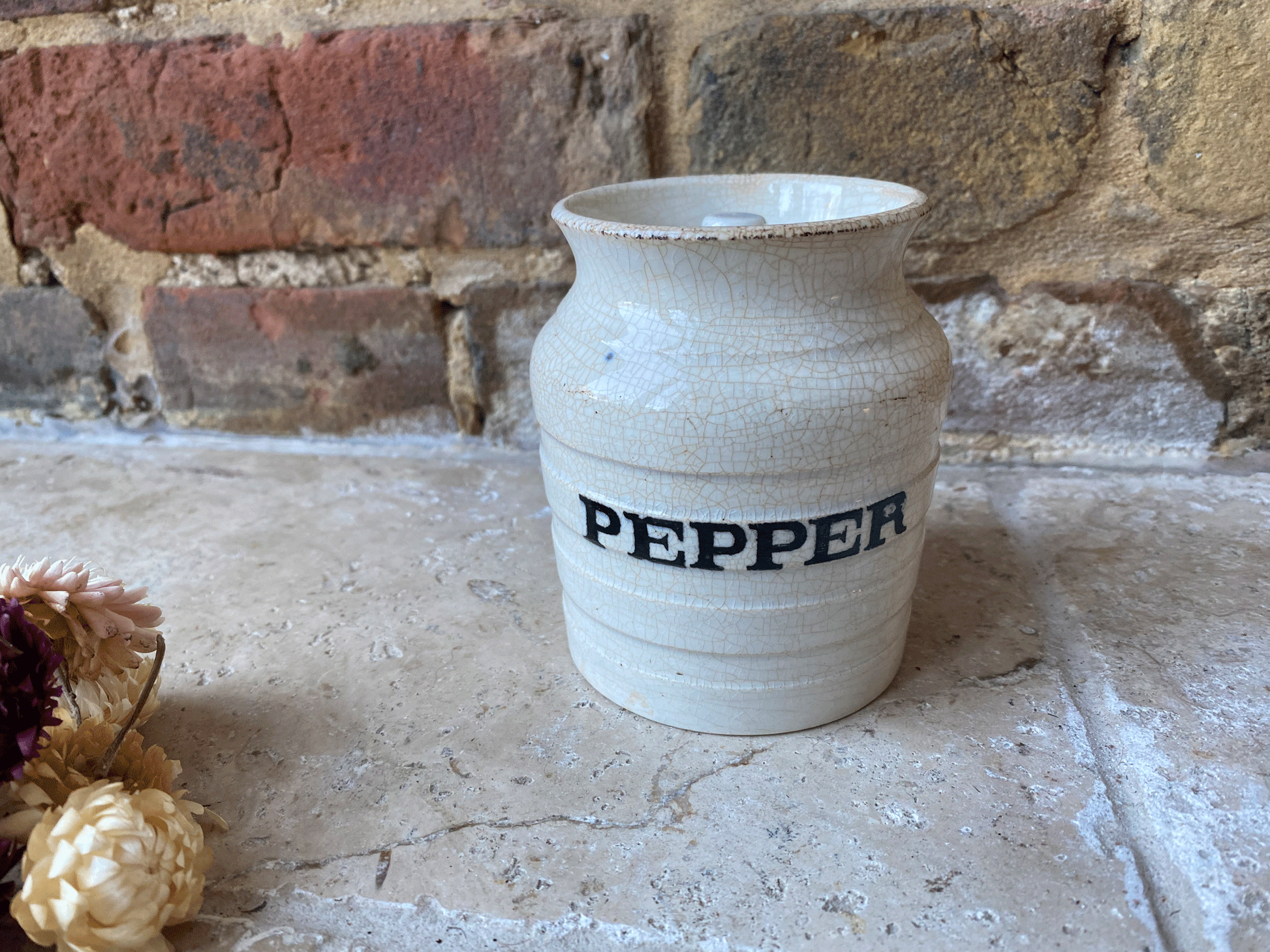 antique edwardian rare banded white ironstone pepper kitchen storage jar canister
