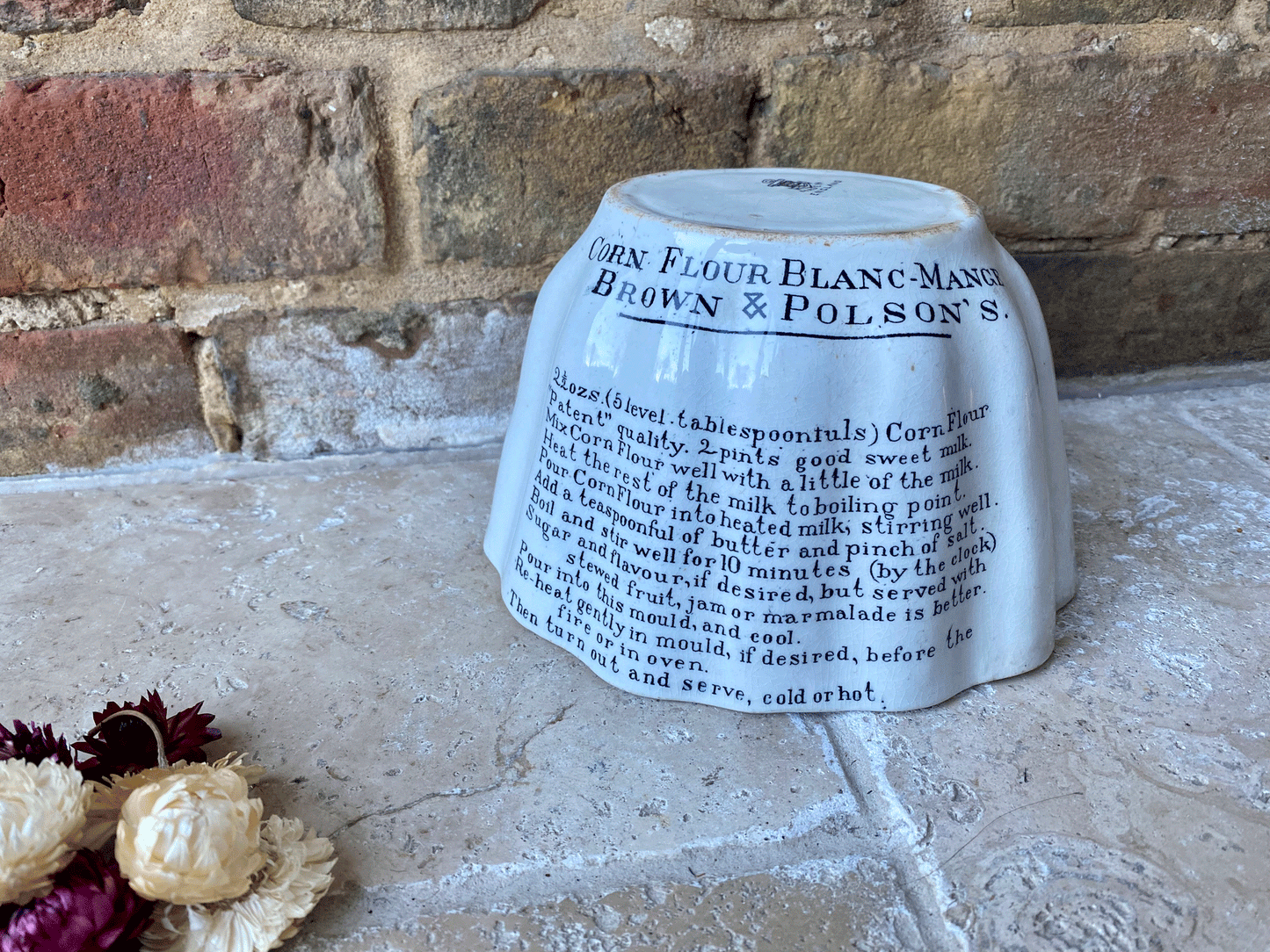 rare antique edwardian white ironstone brown polson advertising jelly mould cornflour blancmange recipe