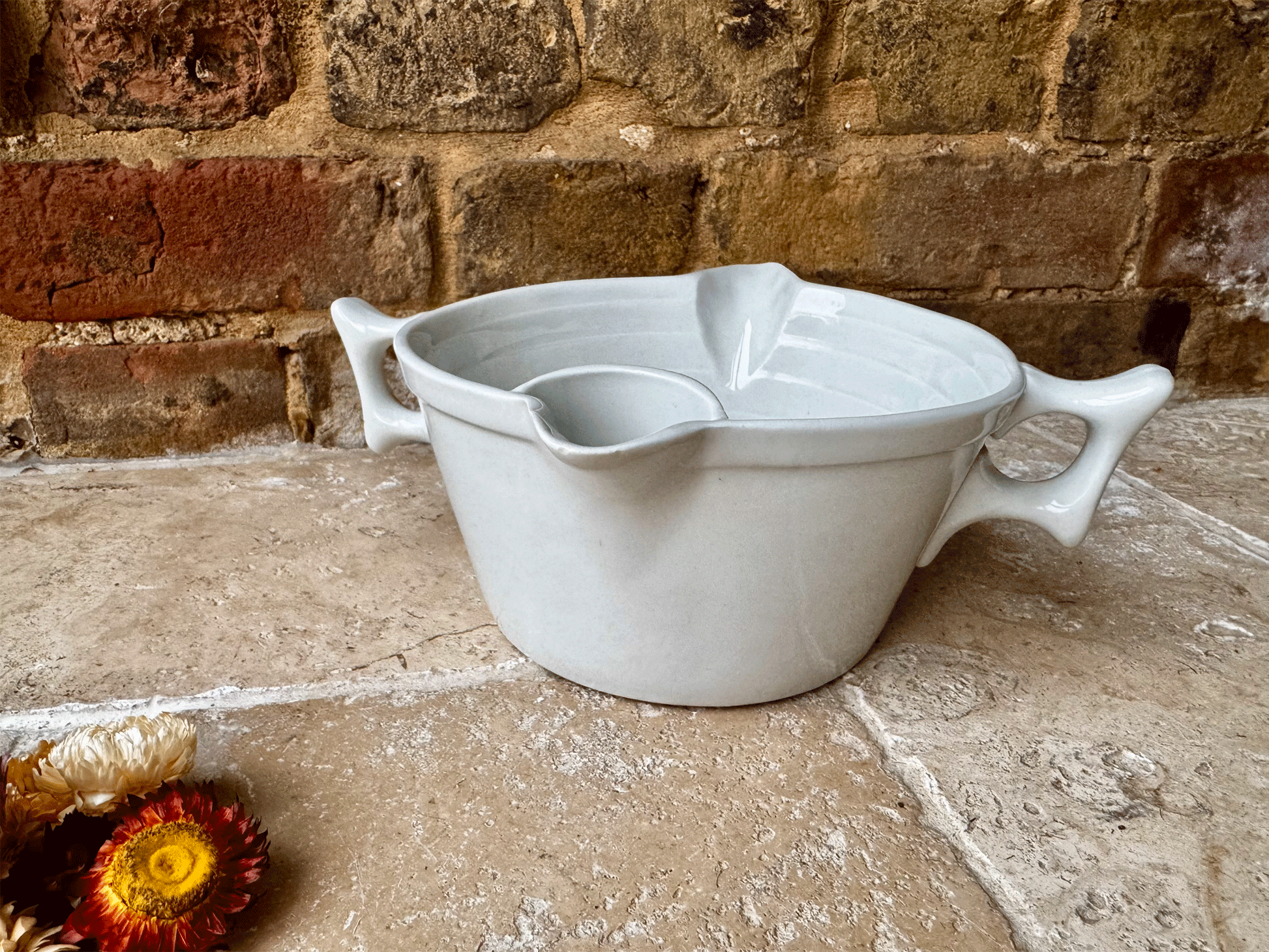 rare antique edwardian large white ironstone gravy boat gourmet separator