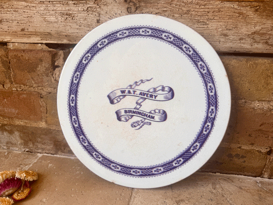 rare large antique edwardian white ironstone purple transferware wt avery advertising scale plate cheese platter