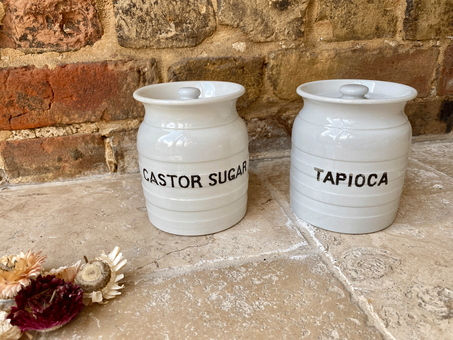 rare small edwardian antique banded white ironstone english kitchen storage jar tapioca castor sugar