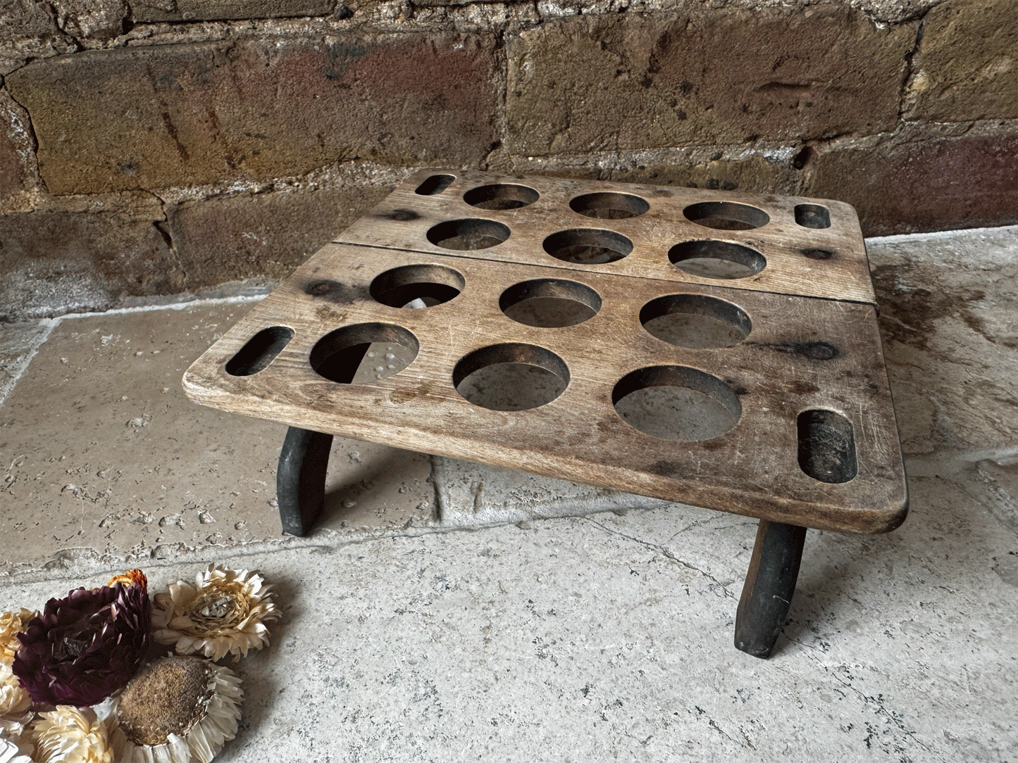 antique english edwardian rare treen wooden stackable square egg rack one dozen eggs