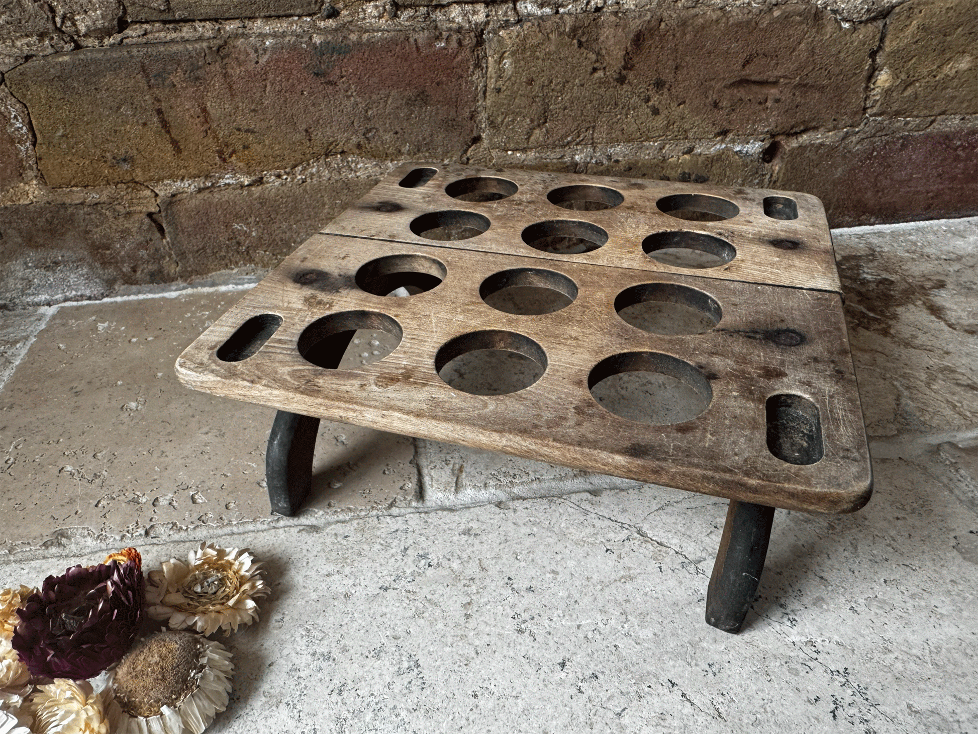 antique english edwardian rare treen wooden stackable square egg rack one dozen eggs