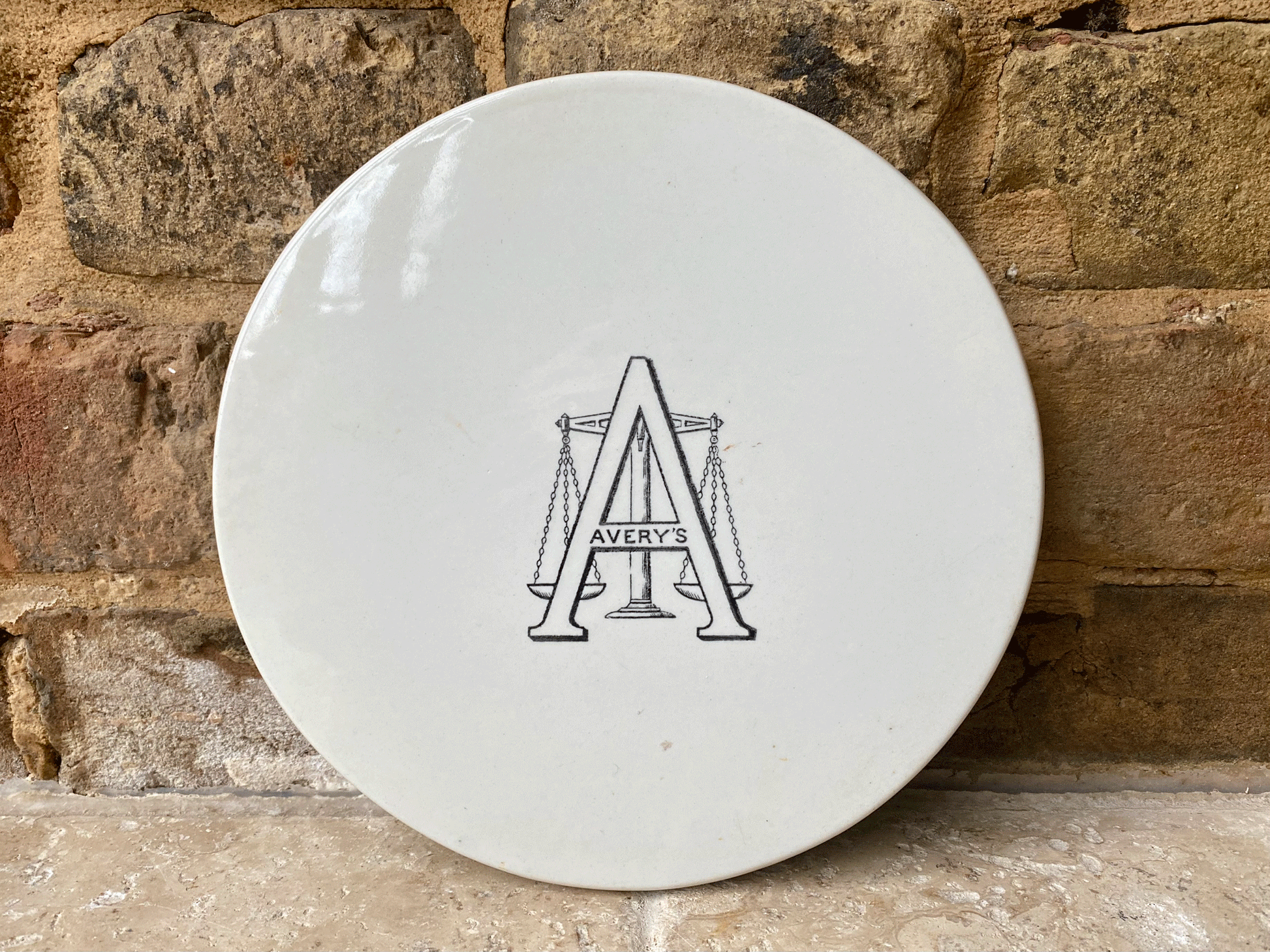 antique edwardian white ironstone scale plate advertising averys
