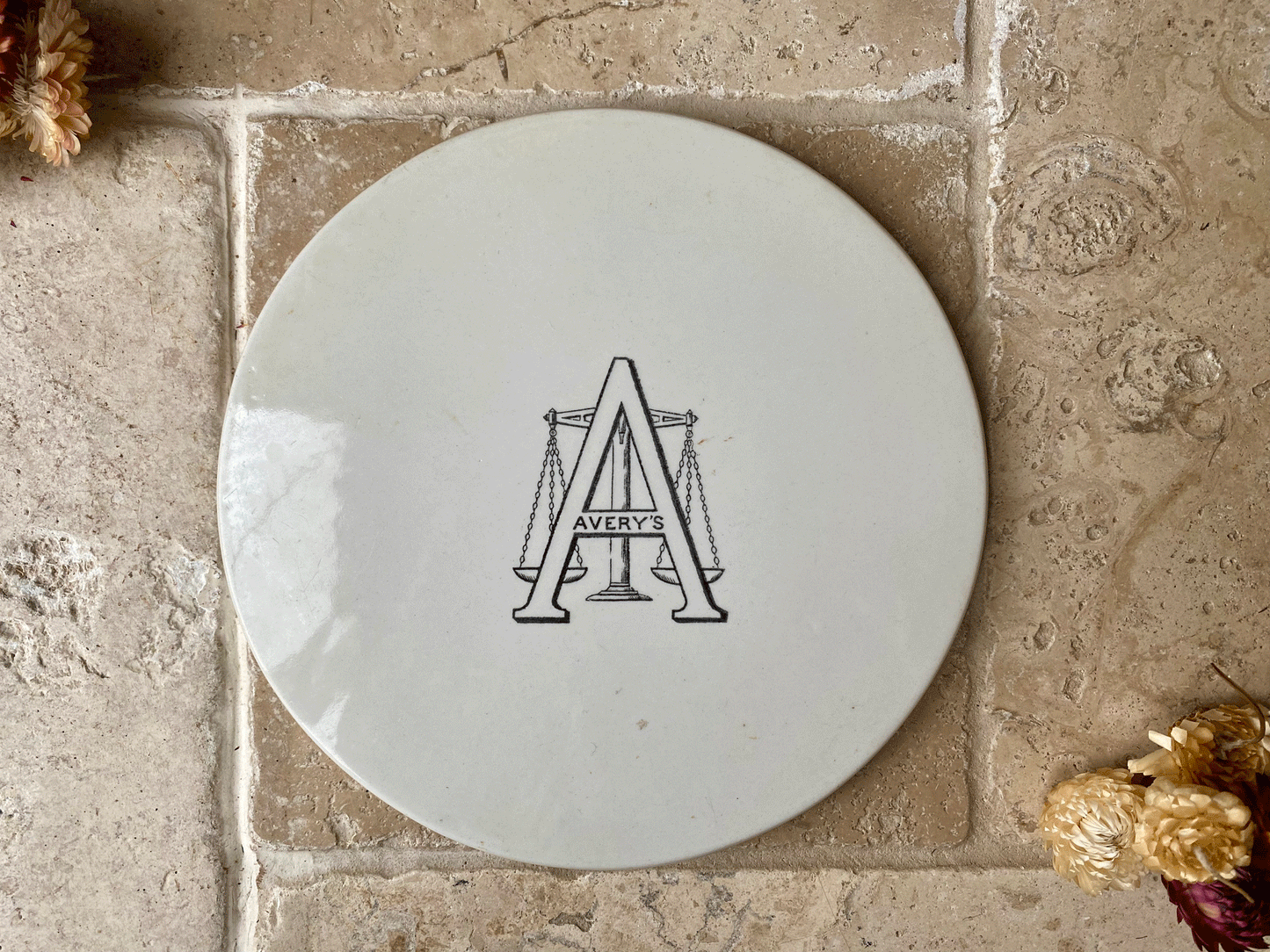 antique edwardian white ironstone scale plate advertising averys
