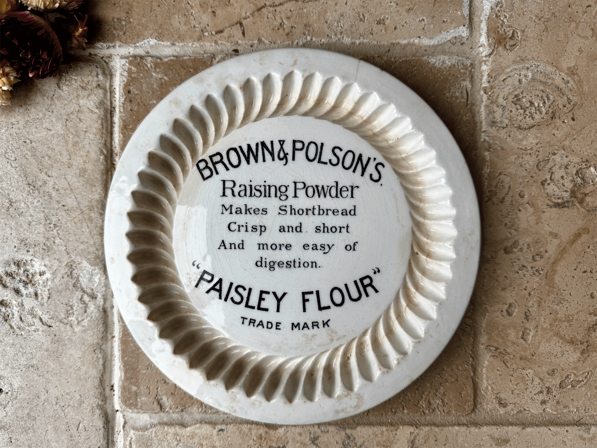 antique edwardian white ironstone doulton burslem advertising shortbread mould brown polson paisley flour