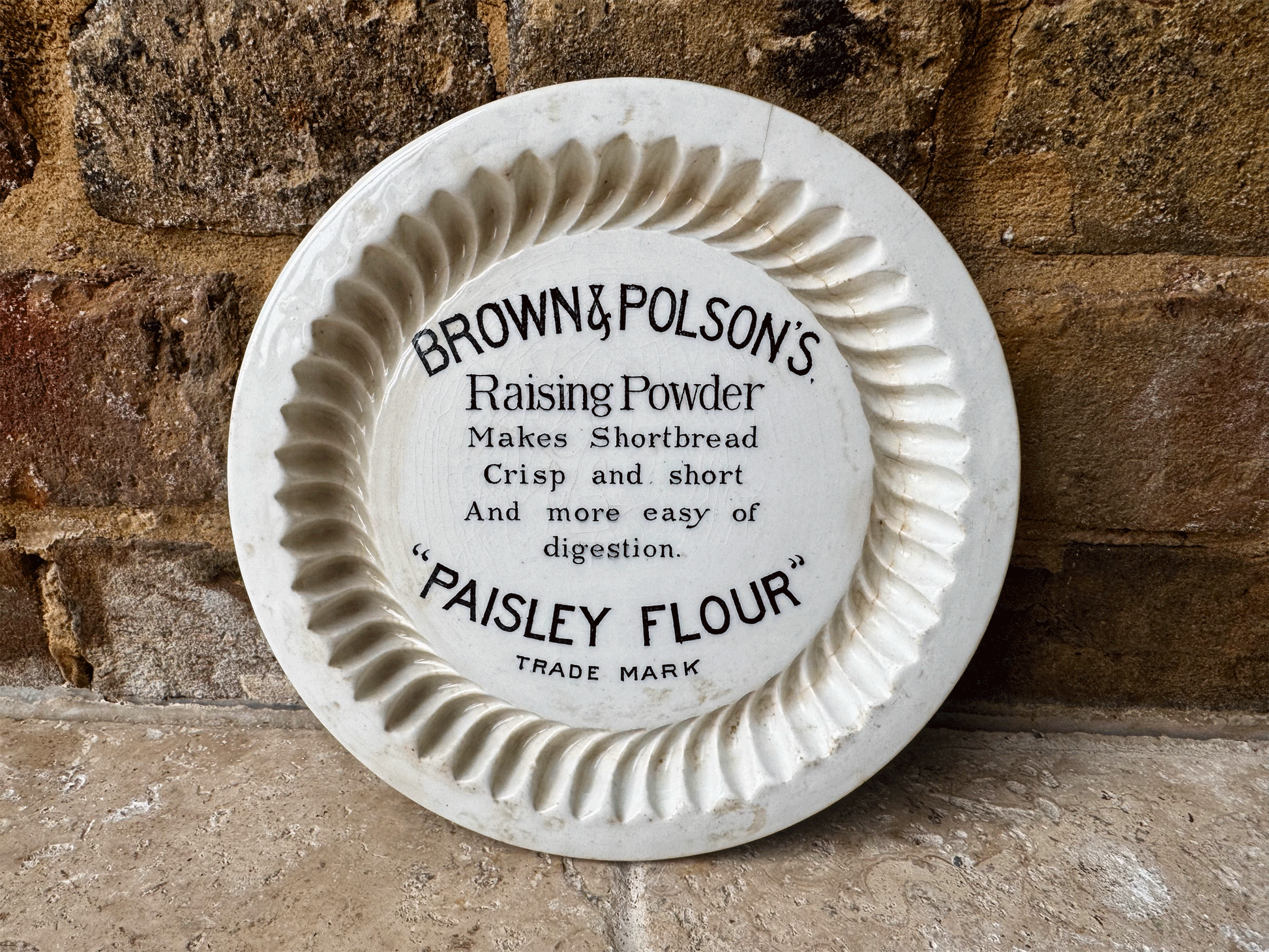 antique edwardian white ironstone doulton burslem advertising shortbread mould brown polson paisley flour