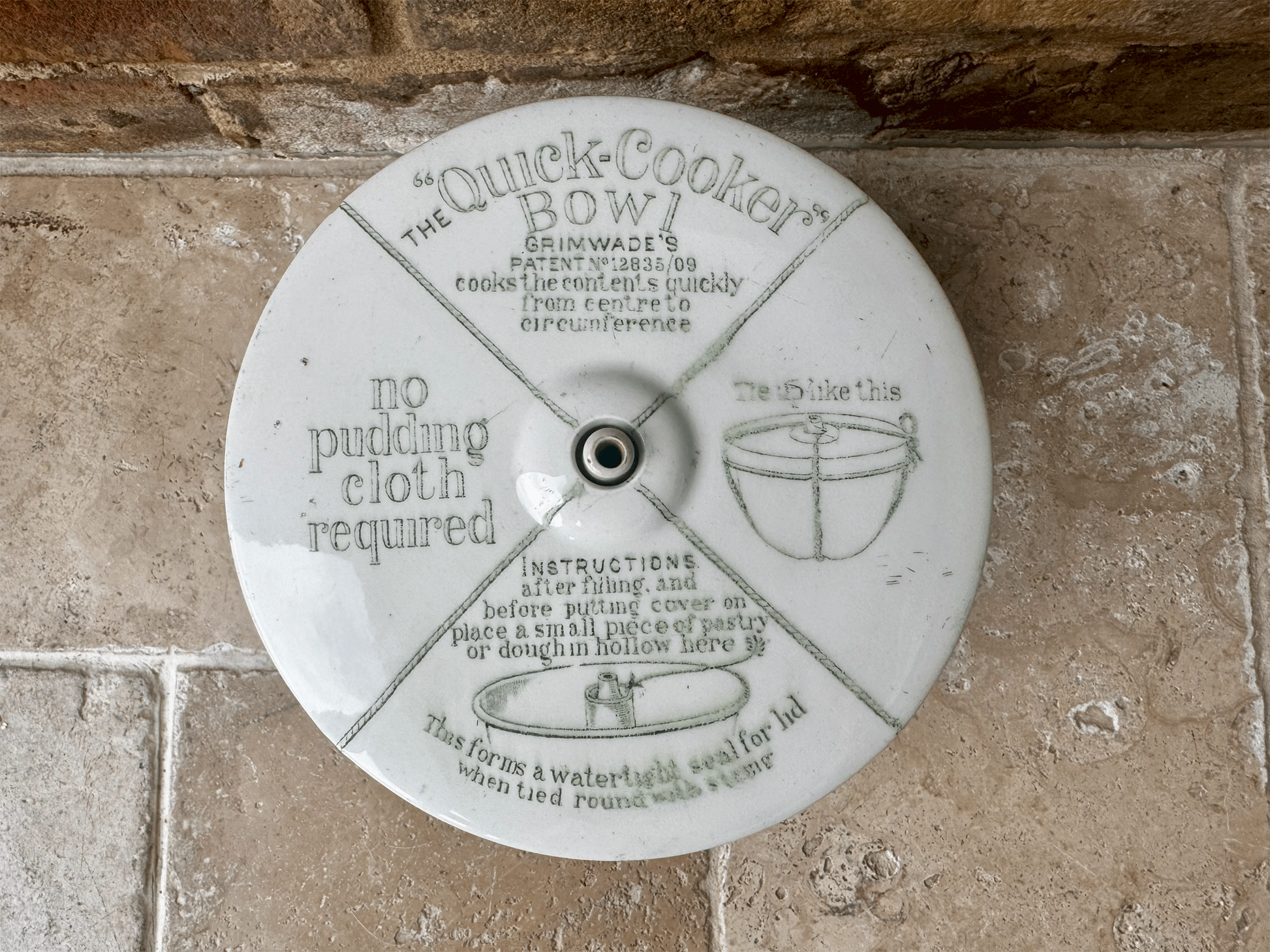 rare antique edwardian early white ironstone grimwades quick cooker advertising green transfer print