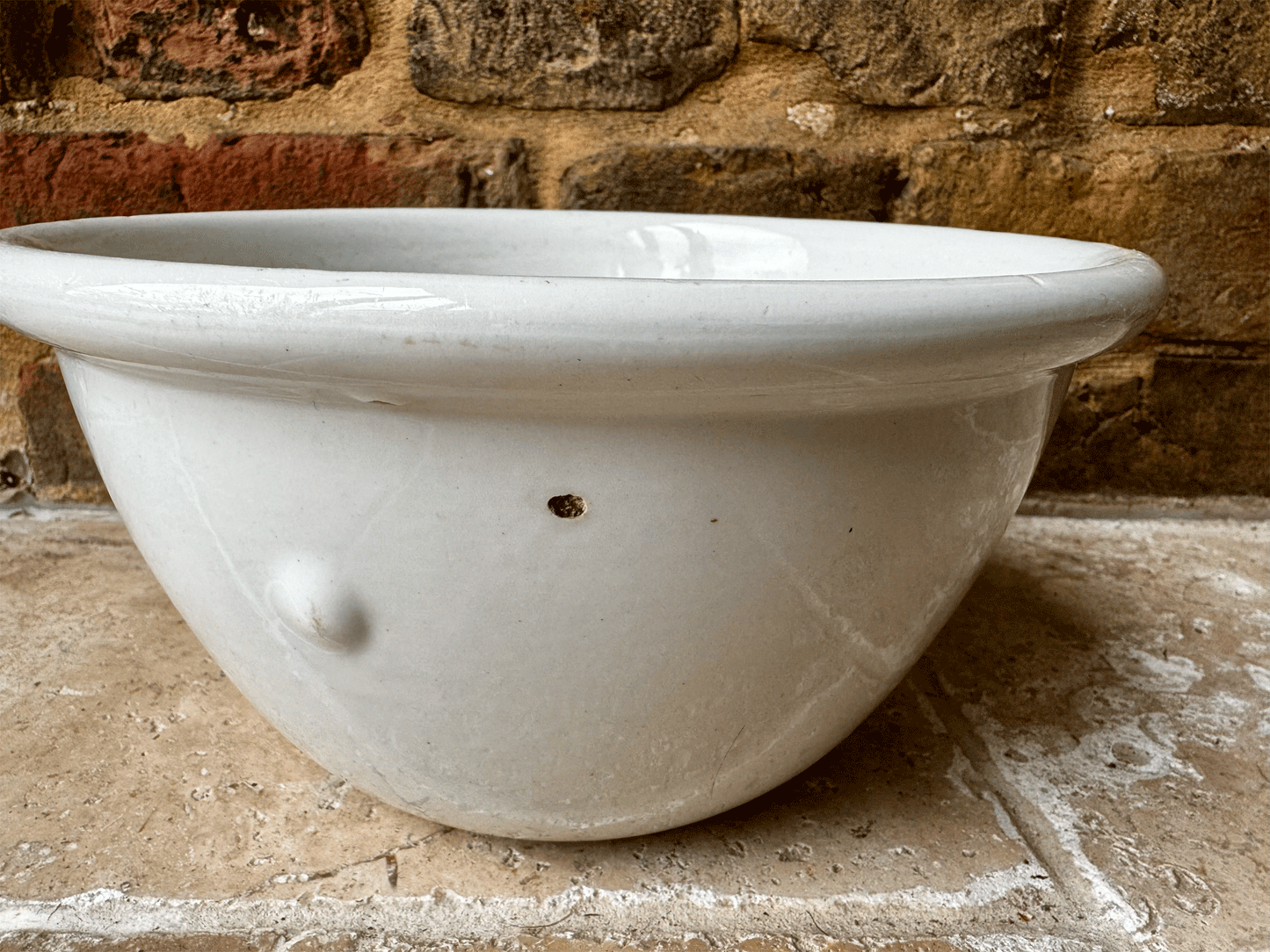 antique white ironstone pudding mixing bowl ashworth bros blue raf logo tableware