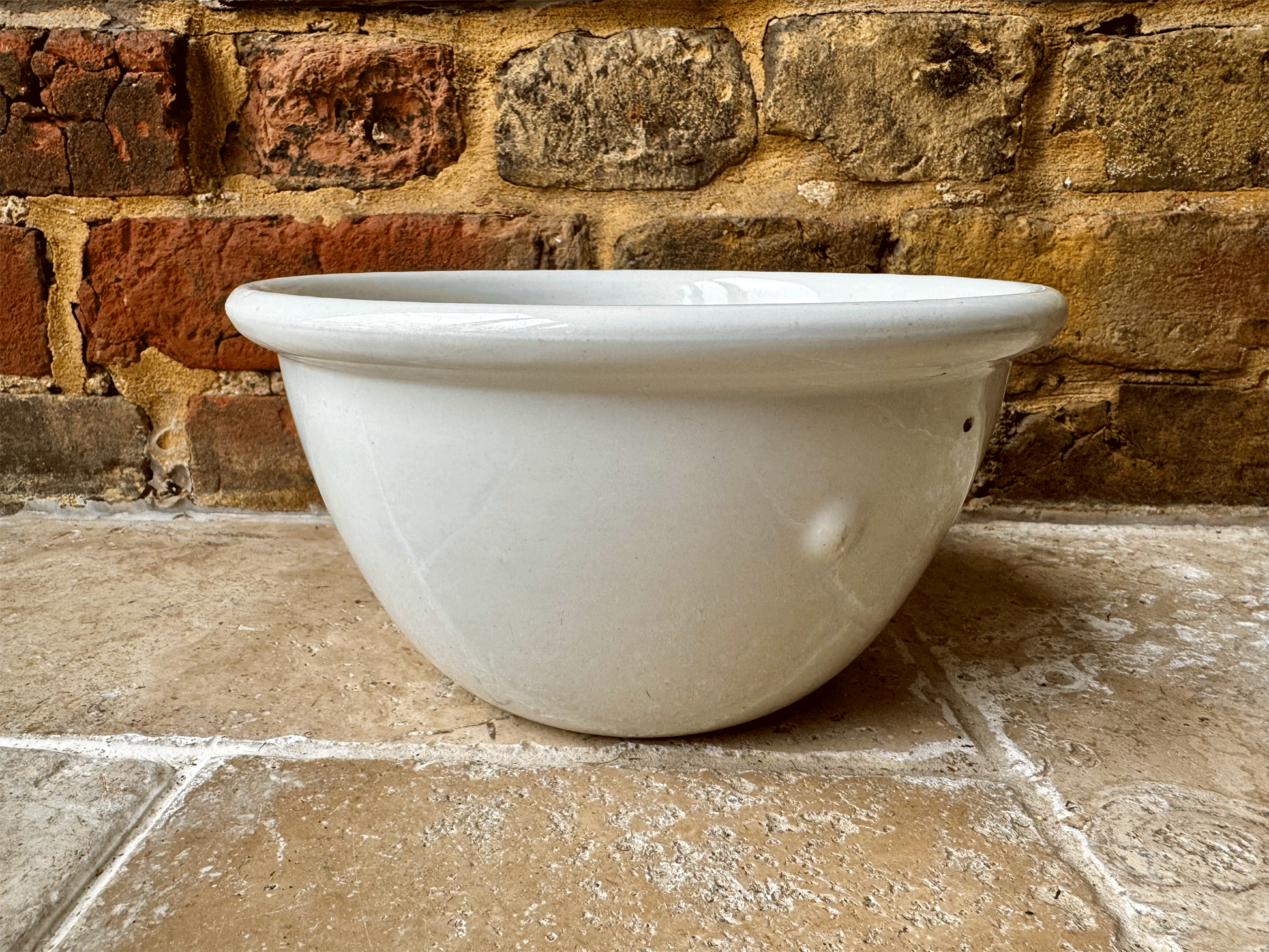 antique white ironstone pudding mixing bowl ashworth bros blue raf logo tableware