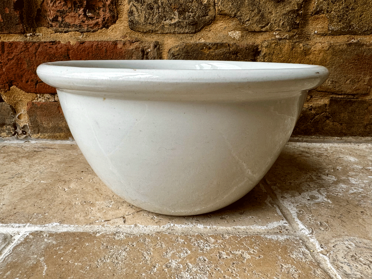 antique white ironstone pudding mixing bowl ashworth bros blue raf logo tableware