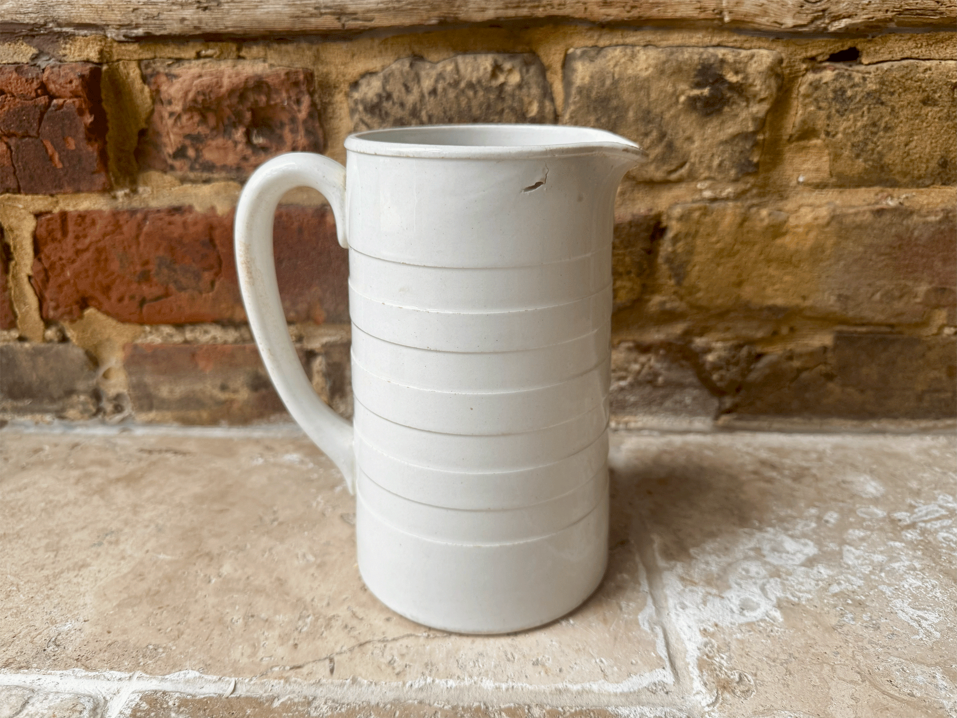 antique english plain white ironstone dairy jug pitcher vase utensil storage