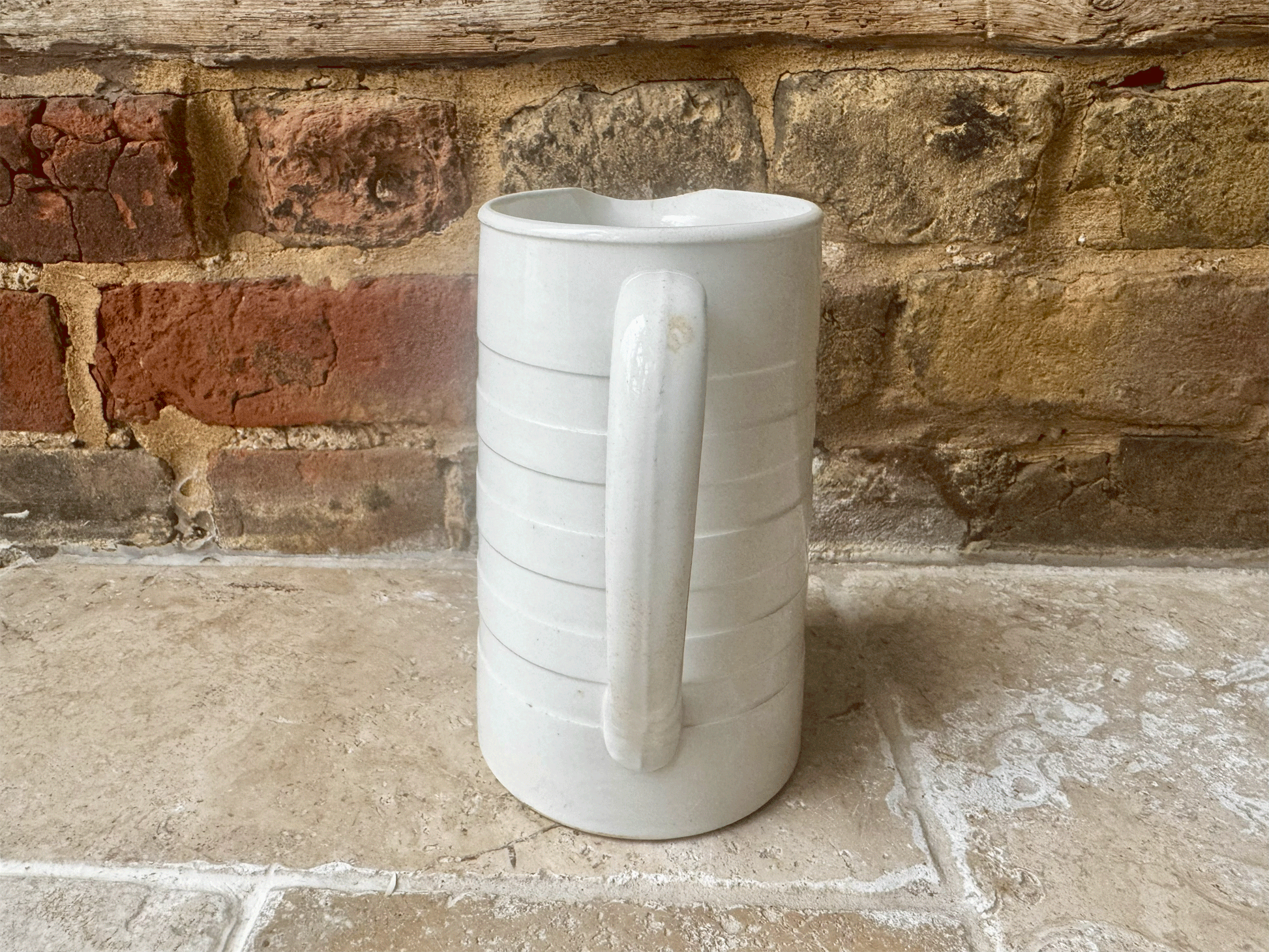 antique english plain white ironstone dairy jug pitcher vase utensil storage