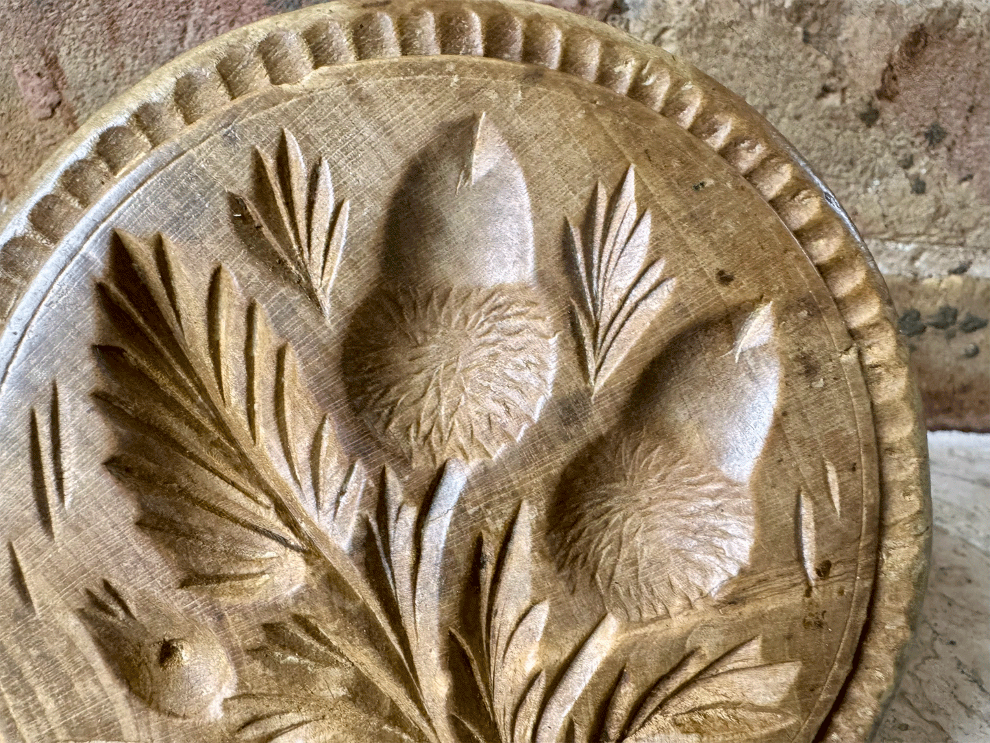 Large Antique Victorian Butter Stamp - Acorns