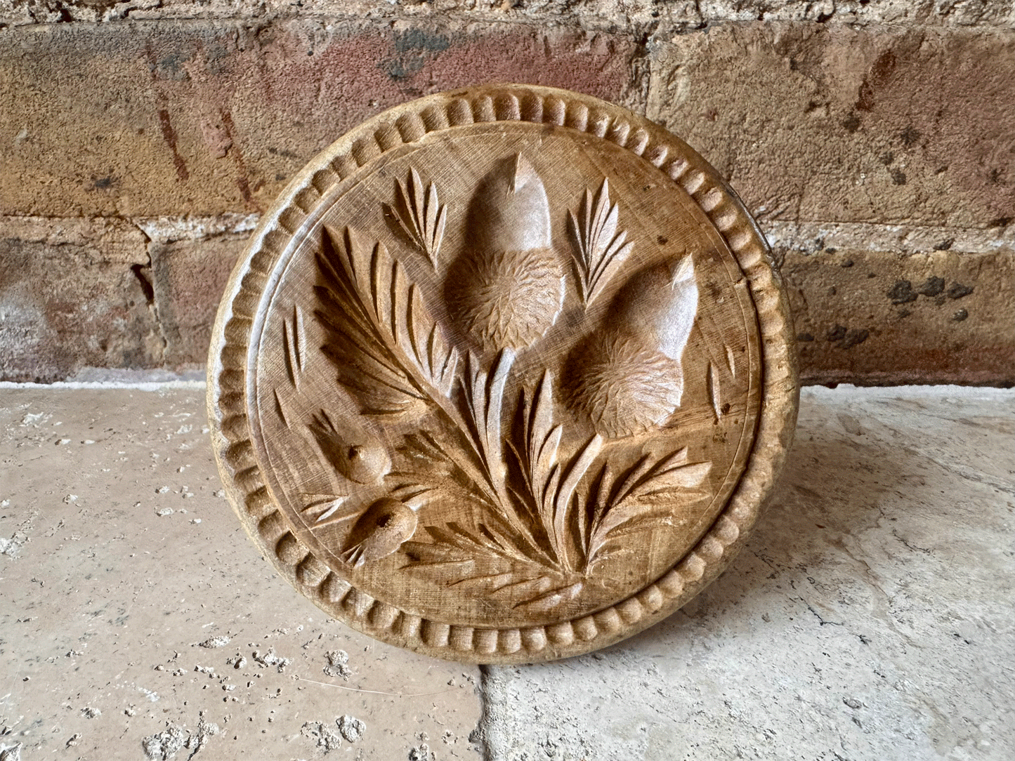 Large Antique Victorian Butter Stamp - Acorns