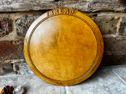 antique vintage english wooden treen carved breadboard read motto