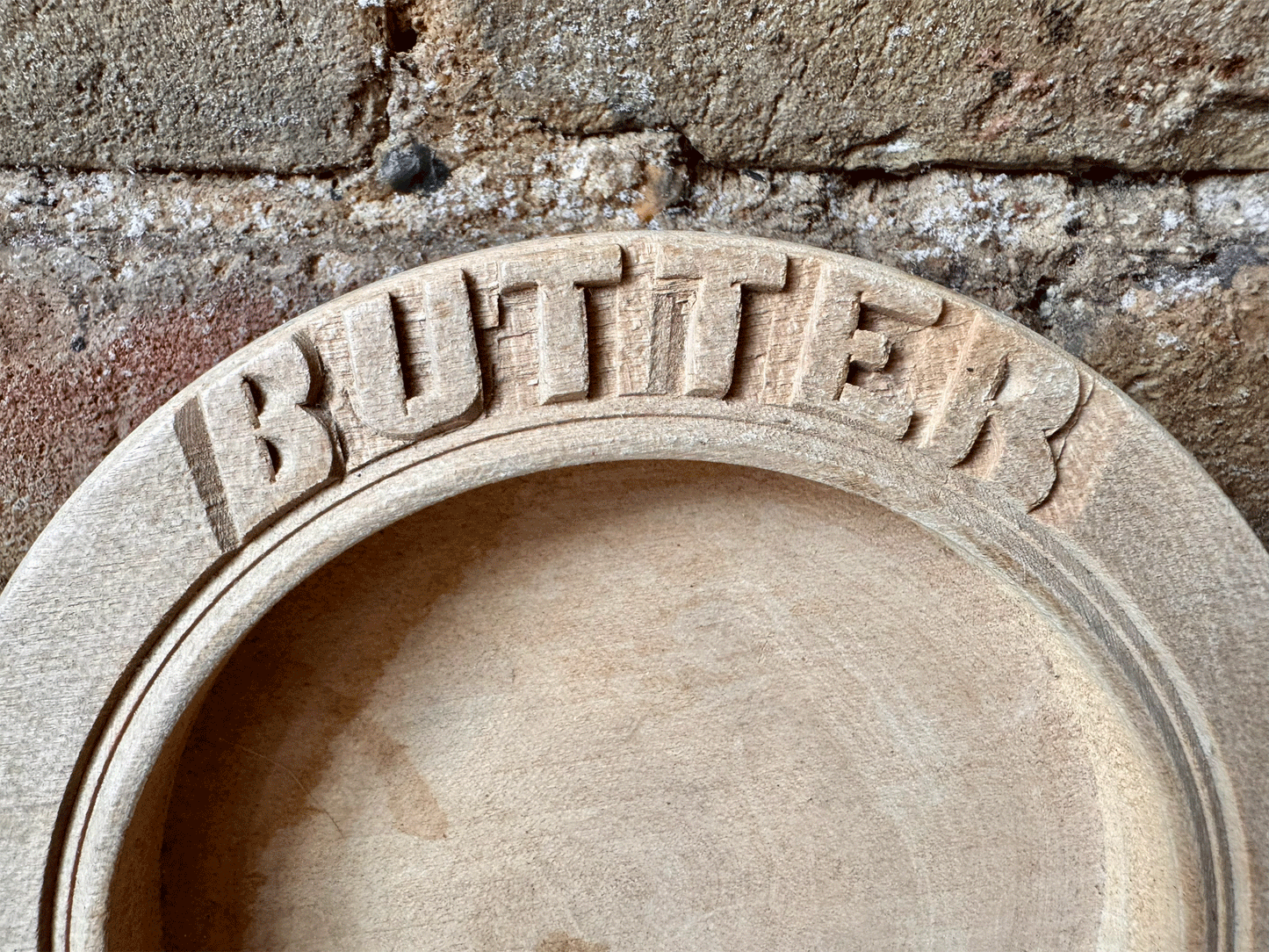 antique english carved wooden treen butter dish