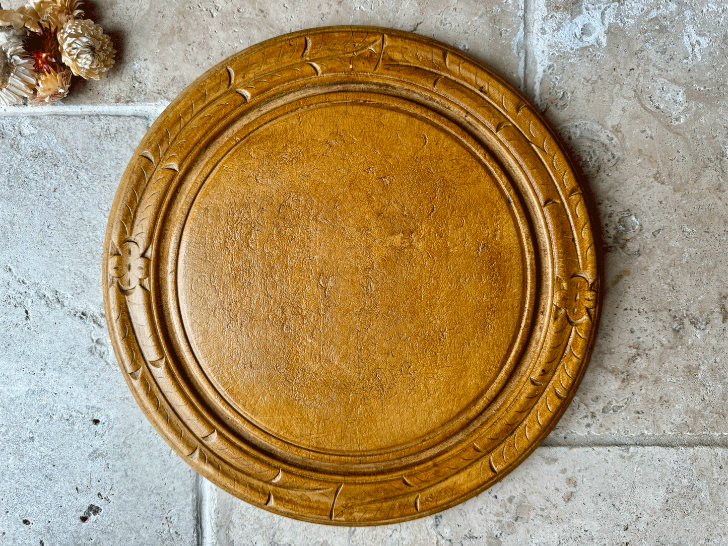 antique english carved wooden treen breadboard rosettes