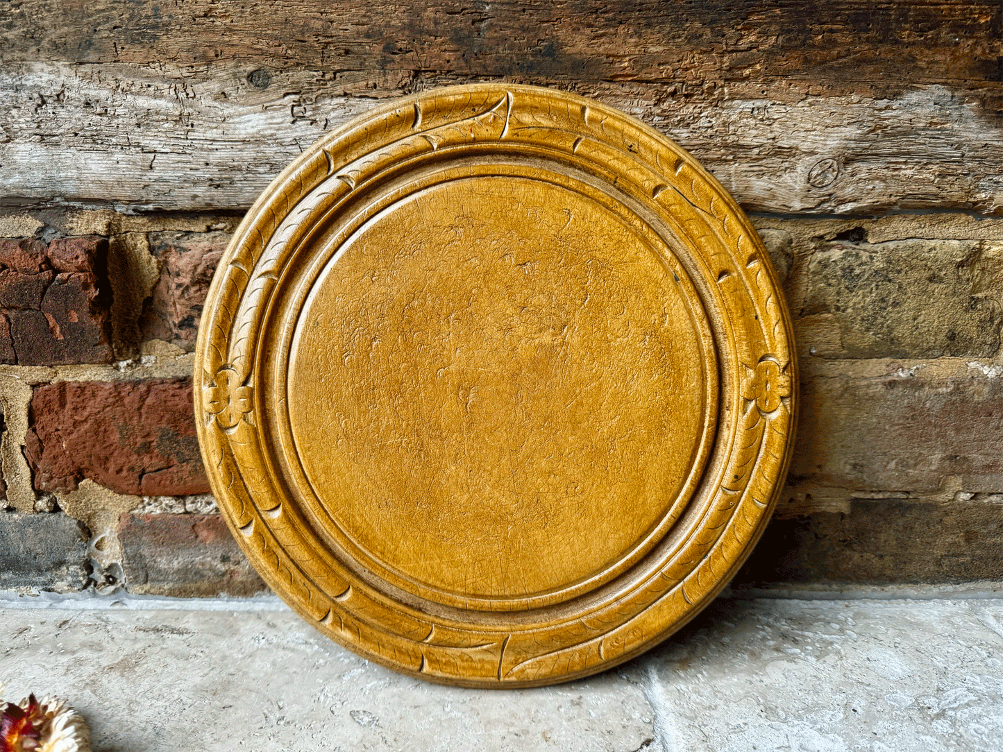 antique english carved wooden treen breadboard rosettes