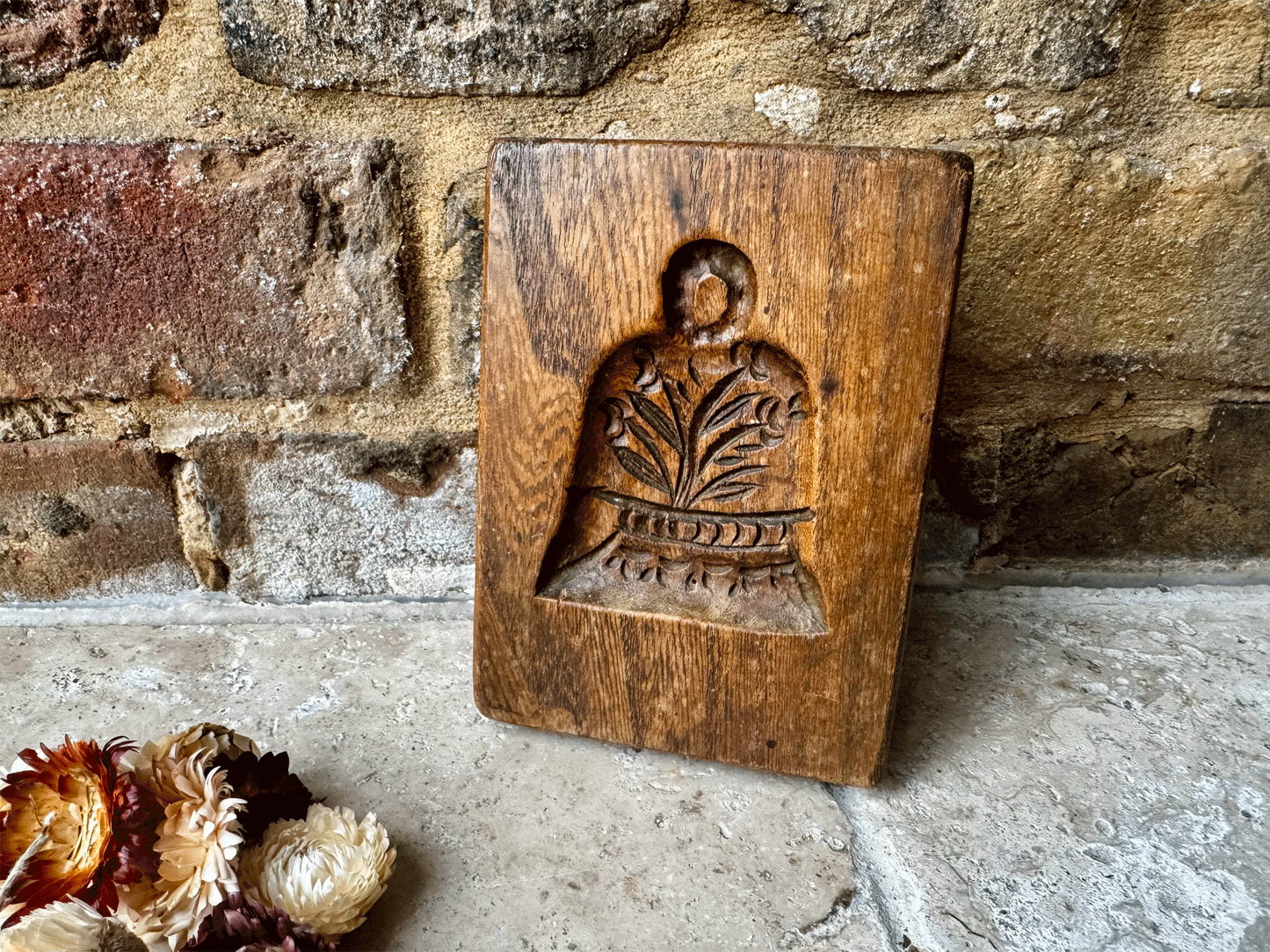 antique carved english treen wooden biscuit icing butter mould stamp