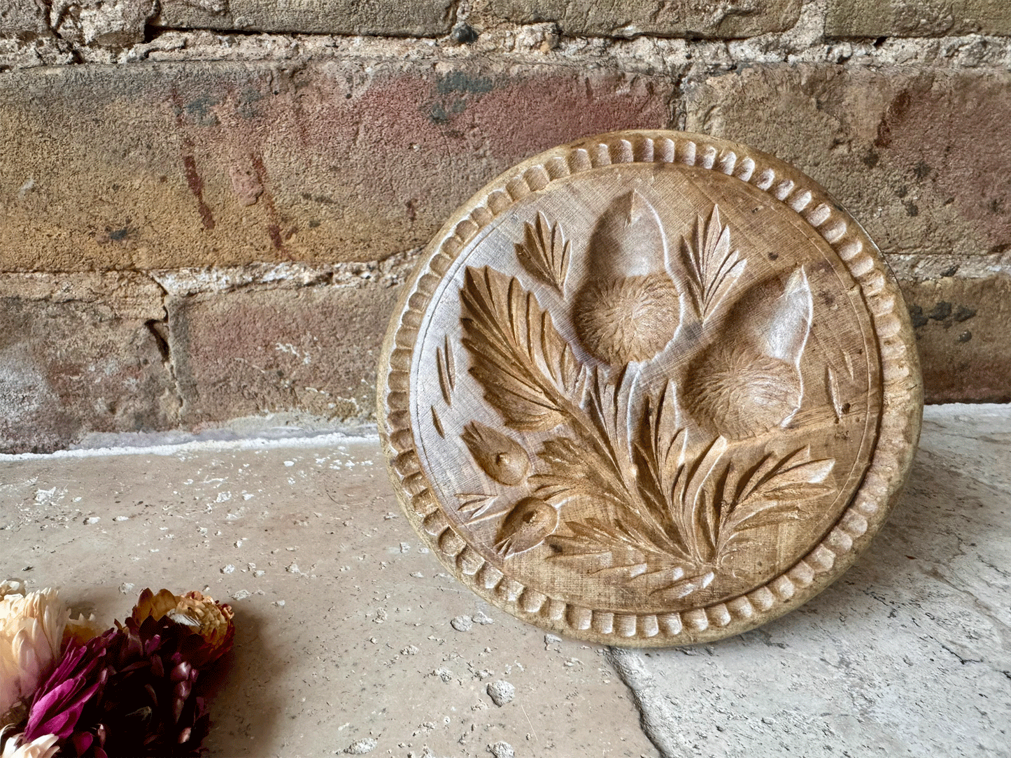 Large Antique Victorian Butter Stamp - Acorns