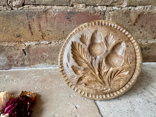 Large Antique Victorian Butter Stamp - Acorns