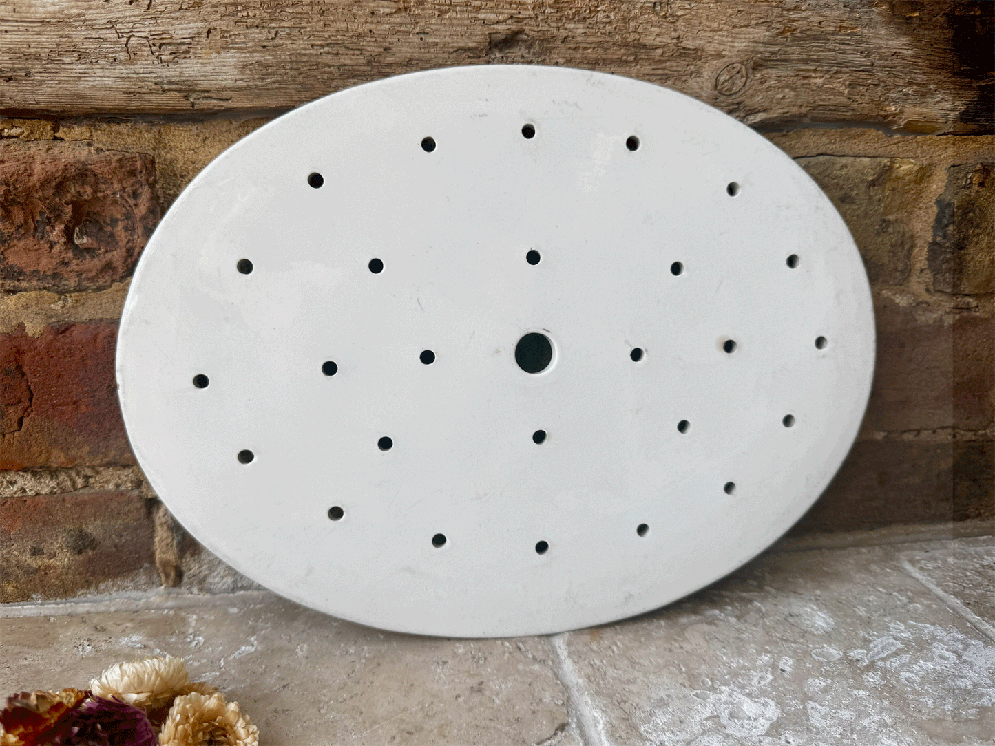 antique extra large plain white ironstone pierced drainer plate platter