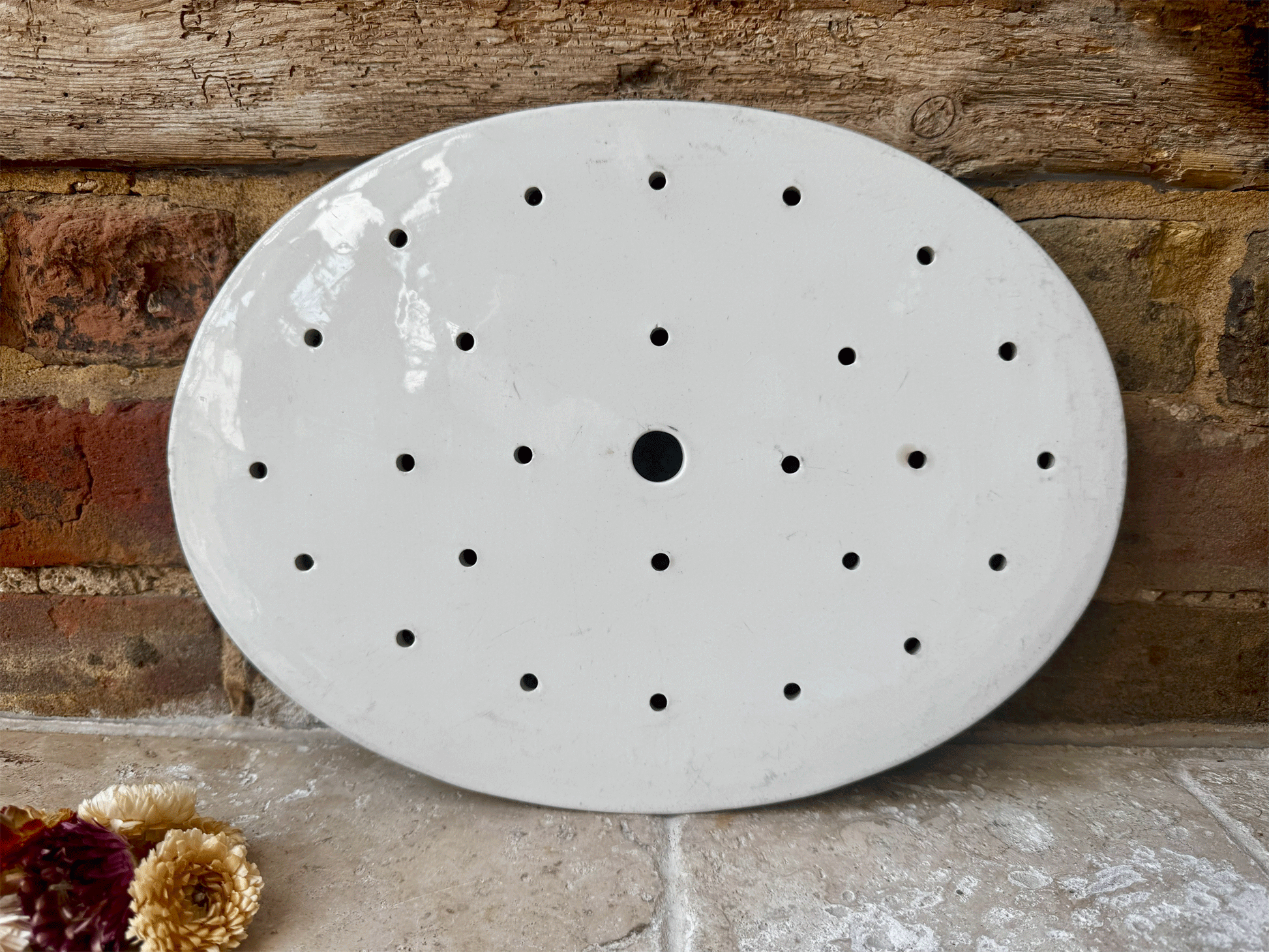 antique extra large plain white ironstone pierced drainer plate platter