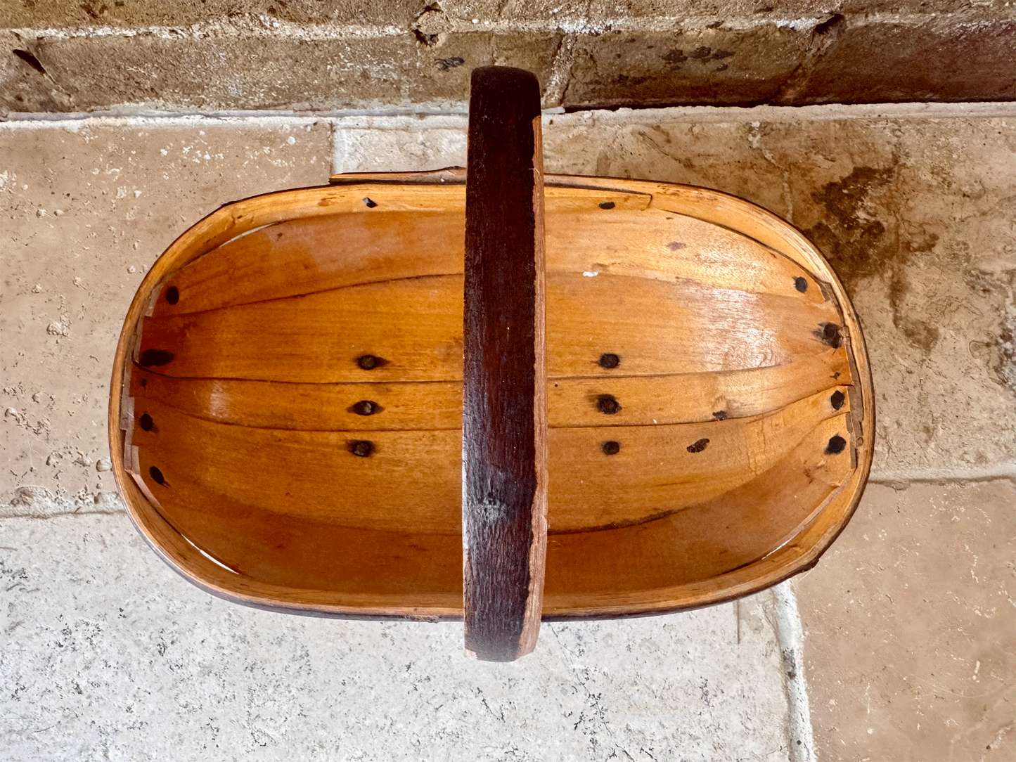 small antique english bentwood wooden sussex trug gardenalia vegetables flower basket