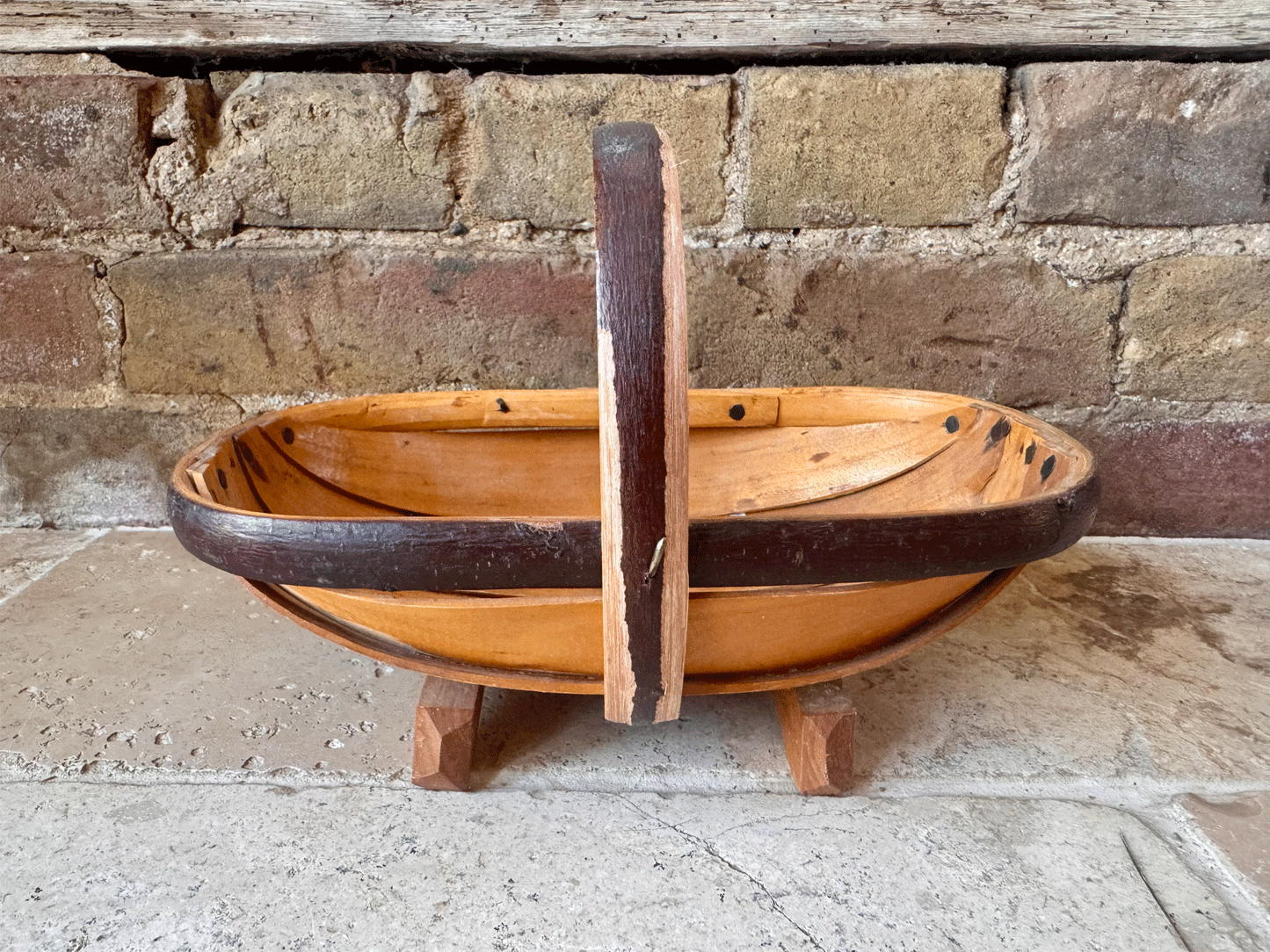 small antique english bentwood wooden sussex trug gardenalia vegetables flower basket