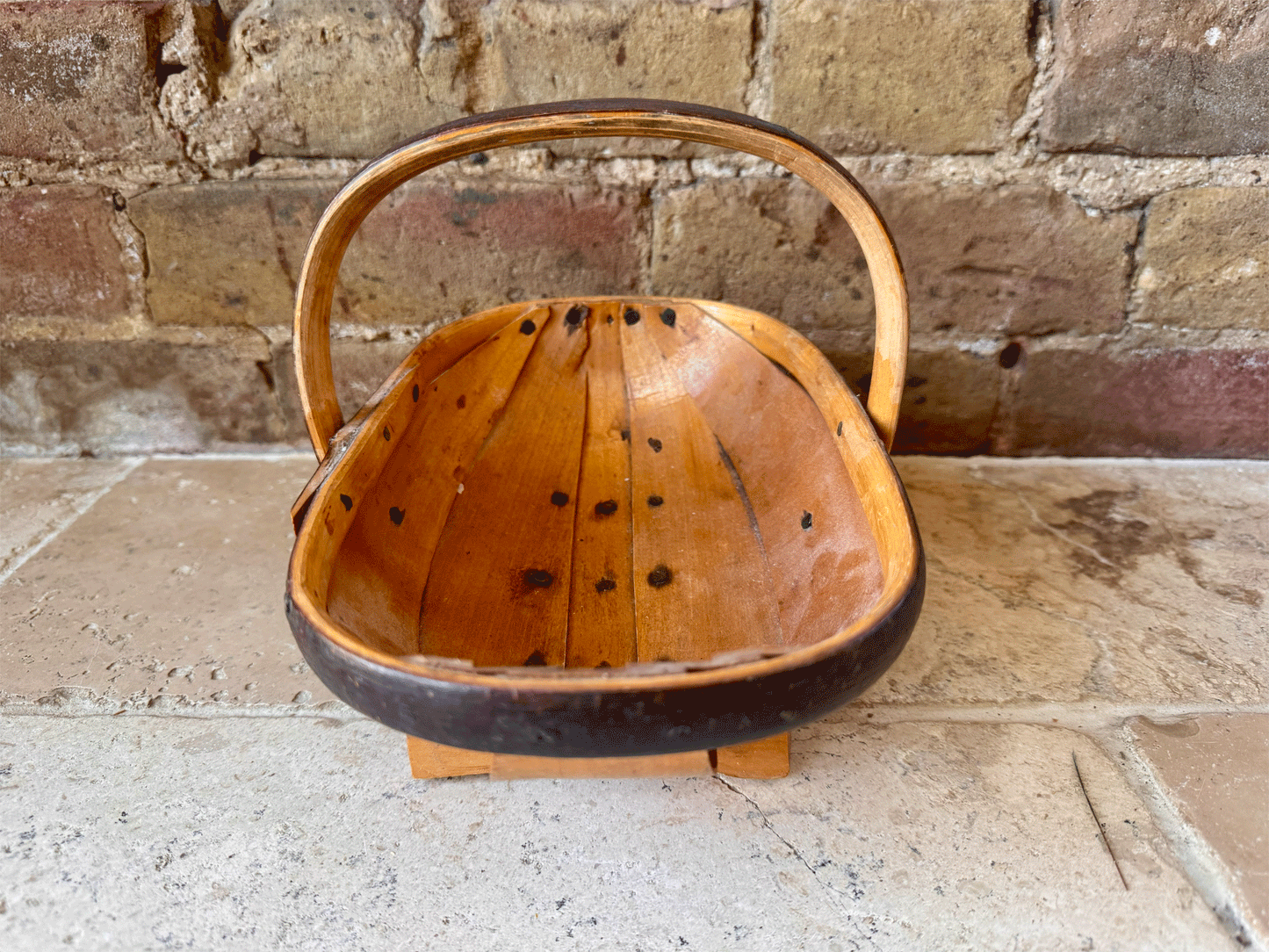 small antique english bentwood wooden sussex trug gardenalia vegetables flower basket