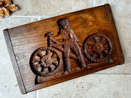 antique rare oak dutch victorian gingerbread mould cycling man