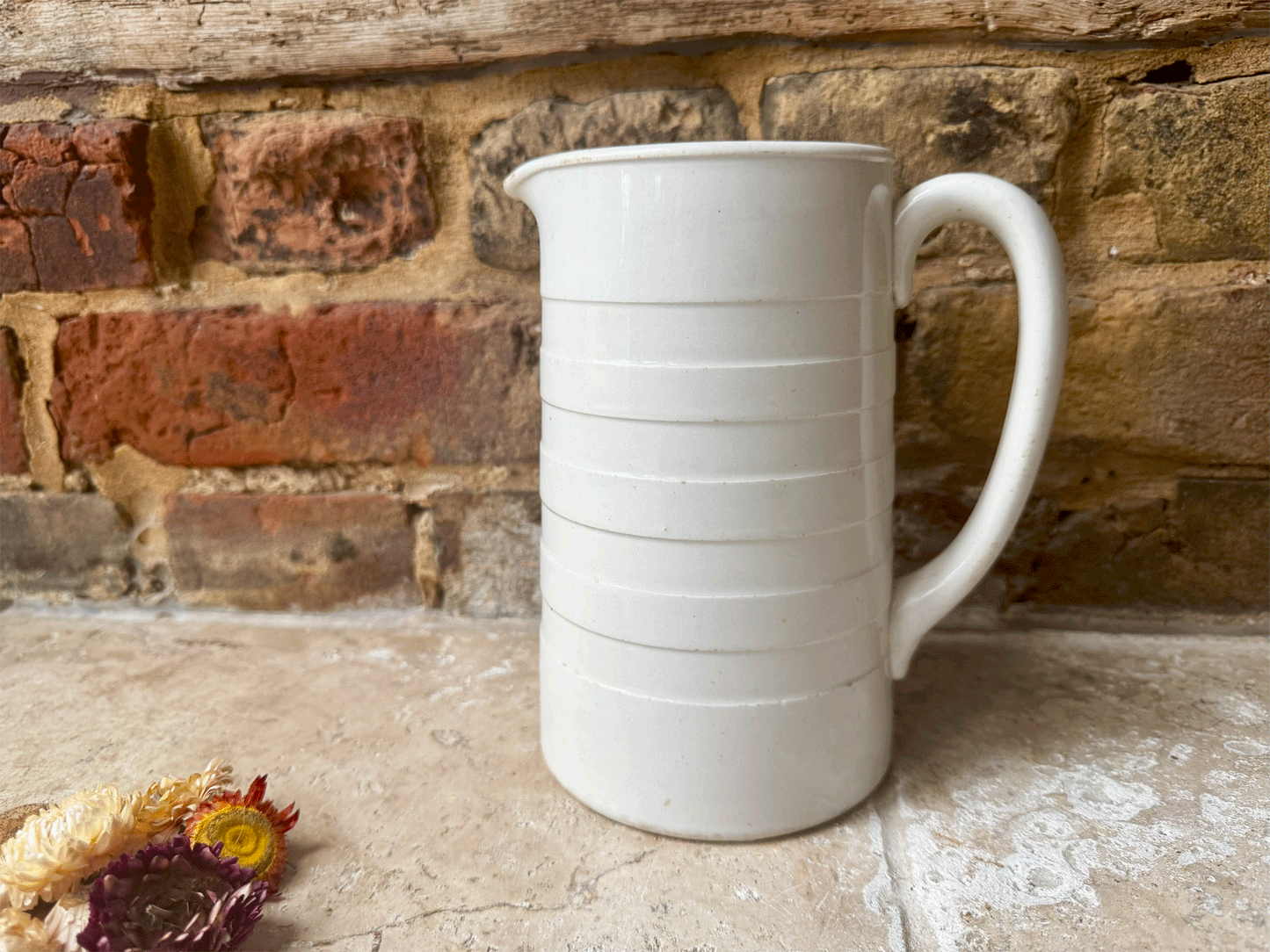 antique english plain white ironstone dairy jug pitcher vase utensil storage