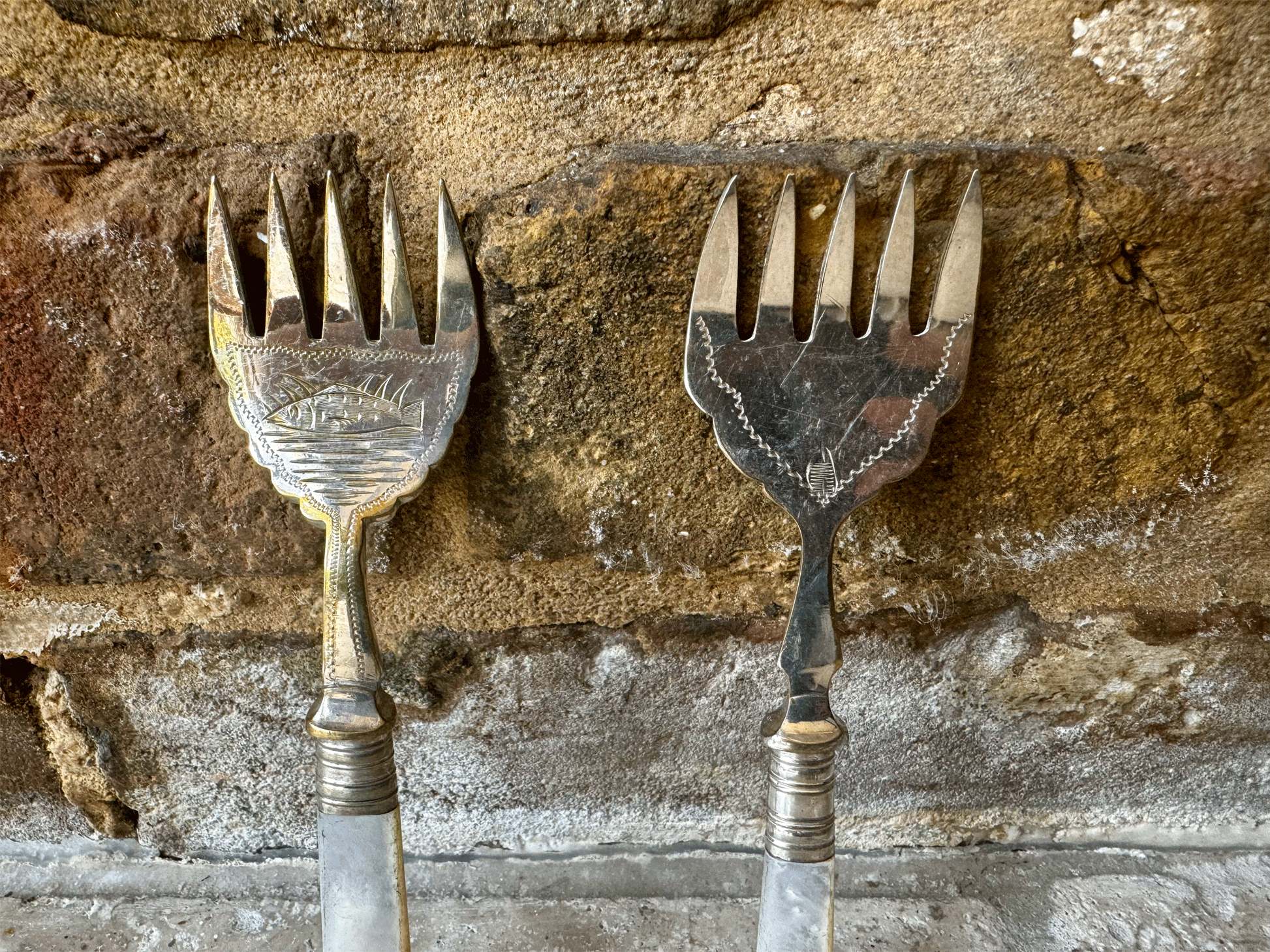 antique english mother pearl cutlery sardine tomato fork butter knife sugar spoon