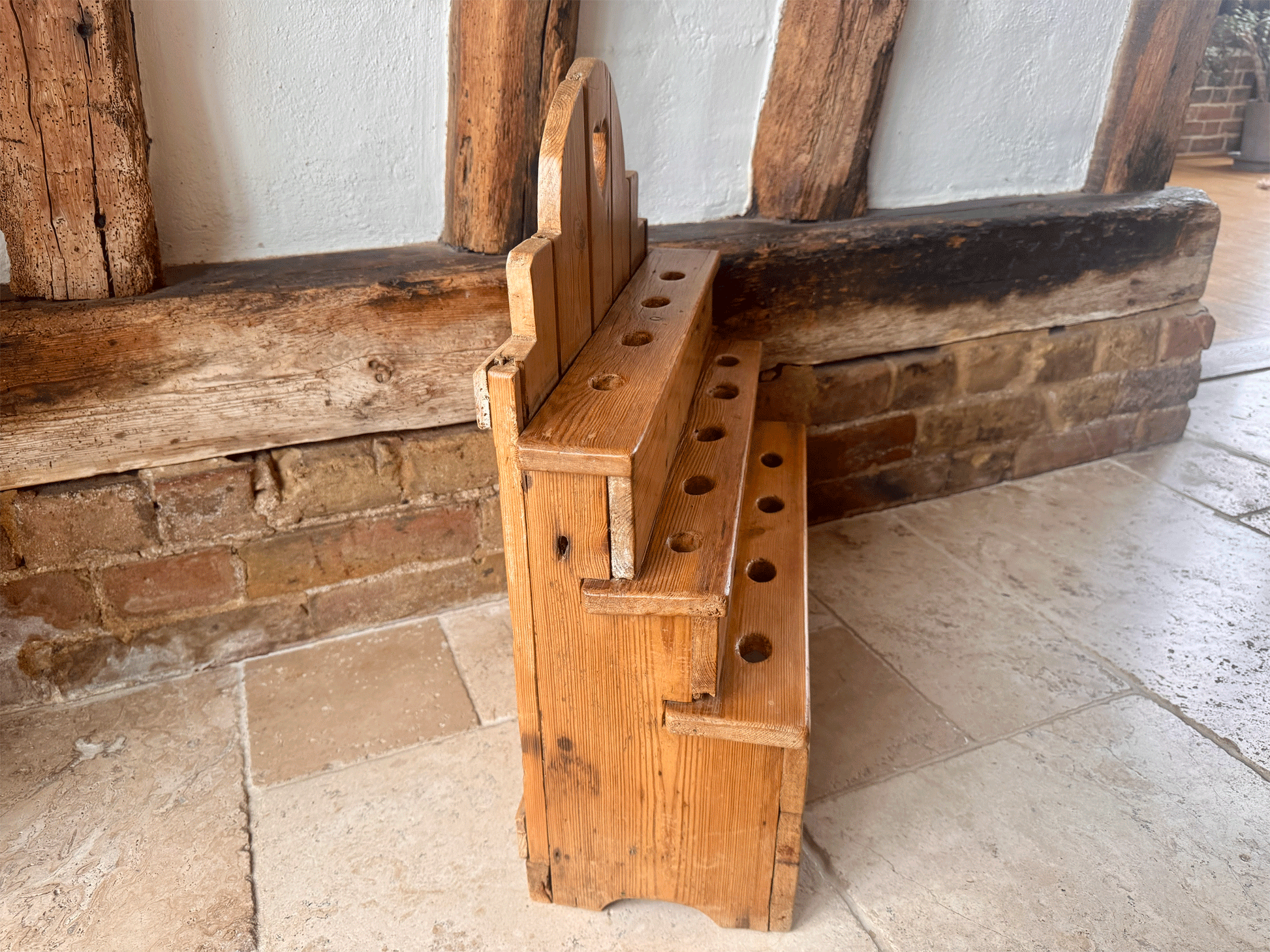 antique english welsh cawl spoon holder wooden pine extra large heart