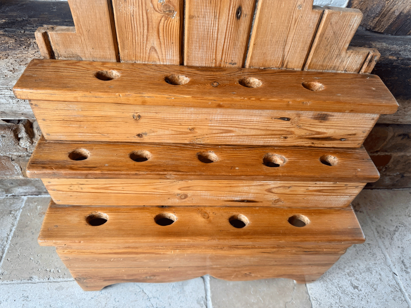 antique english welsh cawl spoon holder wooden pine extra large heart