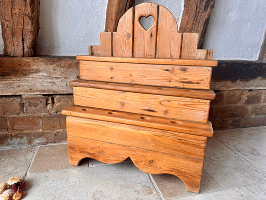 antique english welsh cawl spoon holder wooden pine extra large heart