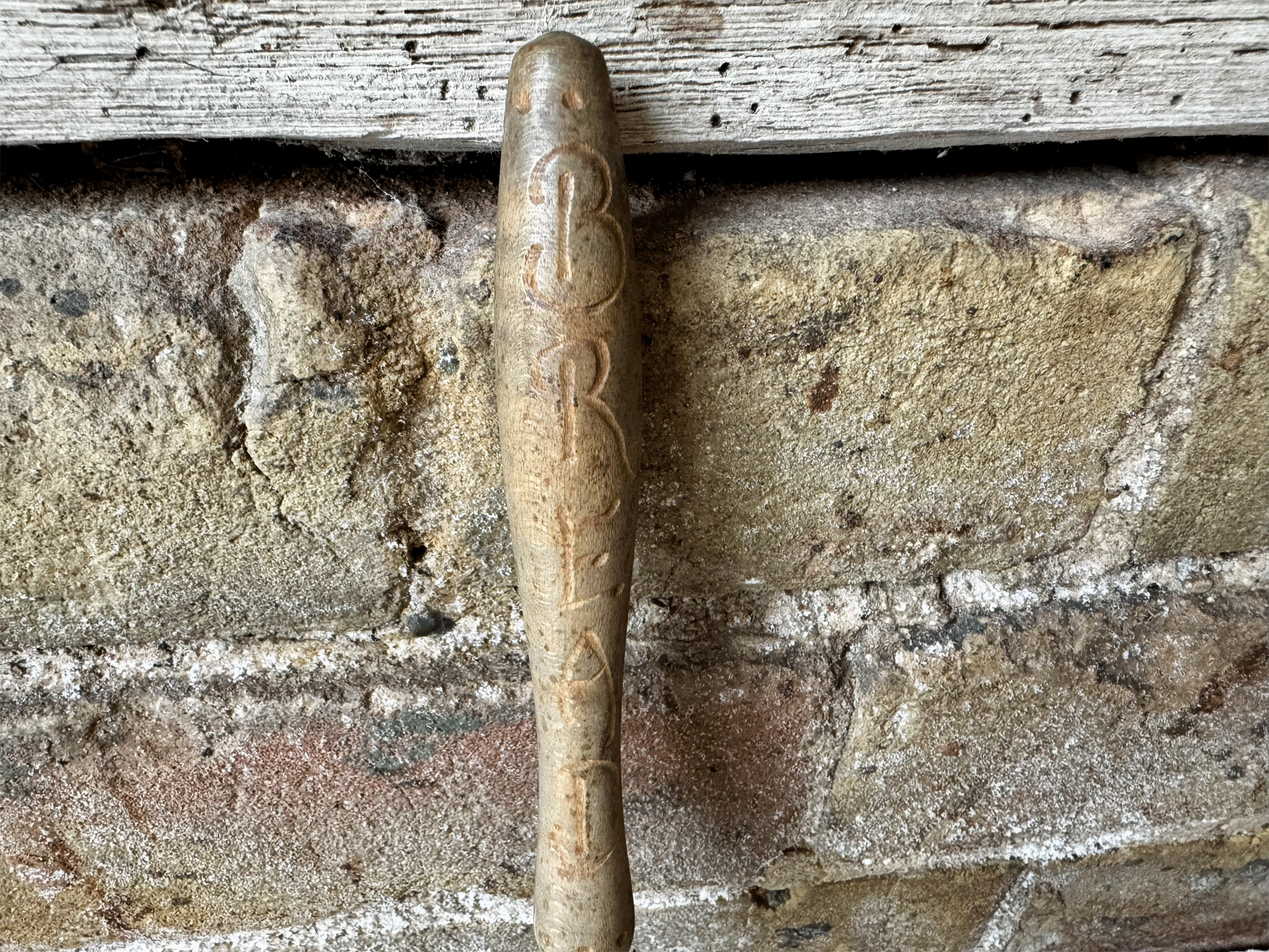rare antique english carved wooden treen bread fork brass kitchen utensil
