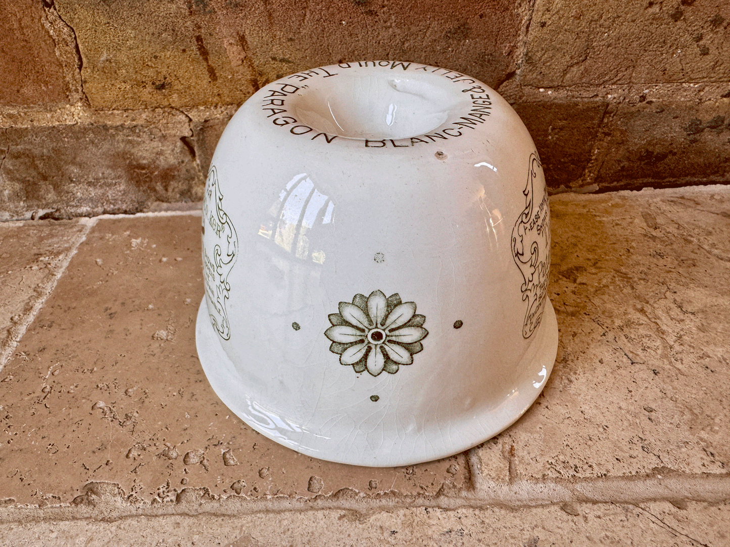 antique edwardian white ironstone green transferware rare advertising jelly mould grimwades paragon jelly mould